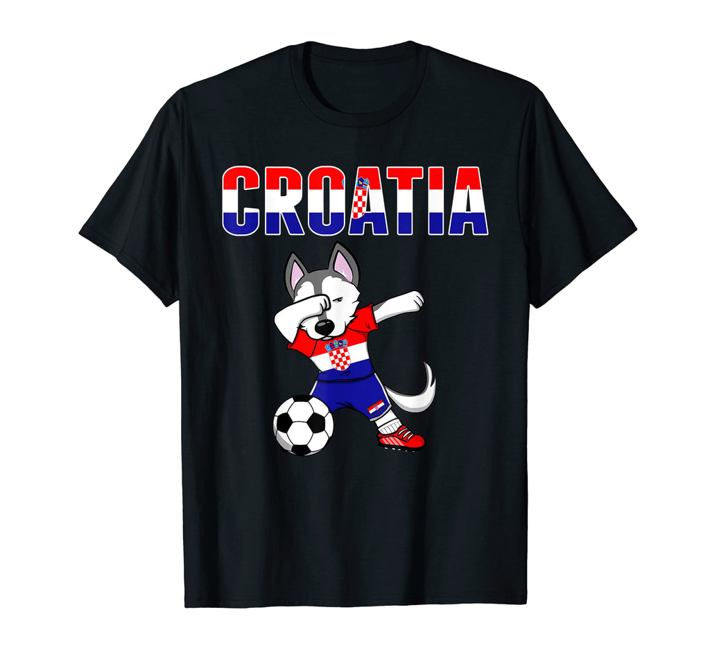 Dabbing Husky Dog Croatia Soccer Fans T-Shirt - Trendy Graphic for Adults - T-Shirt, Sweatshirt, Hoodie