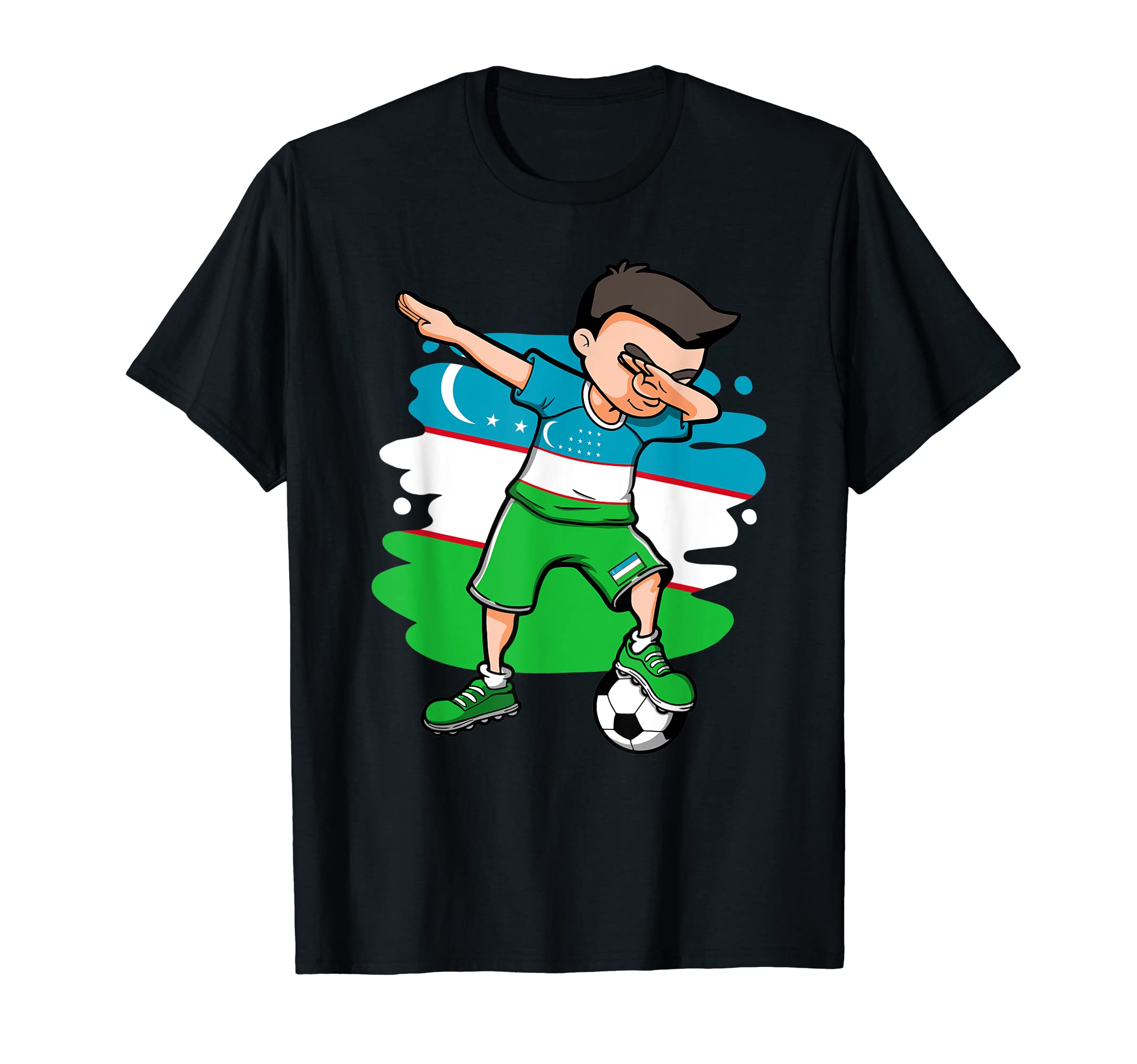 Dabbing Soccer Uzbekistan Fans Jersey T-Shirt - Novelty Apparel for Adults - T-Shirt, Sweatshirt, Hoodie