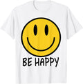 Be Happy 70s 80s Yellow Smile Face Smiling - Adult & Kids T-Shirts, Sweatshirts & Hoodies apparel design preview 1