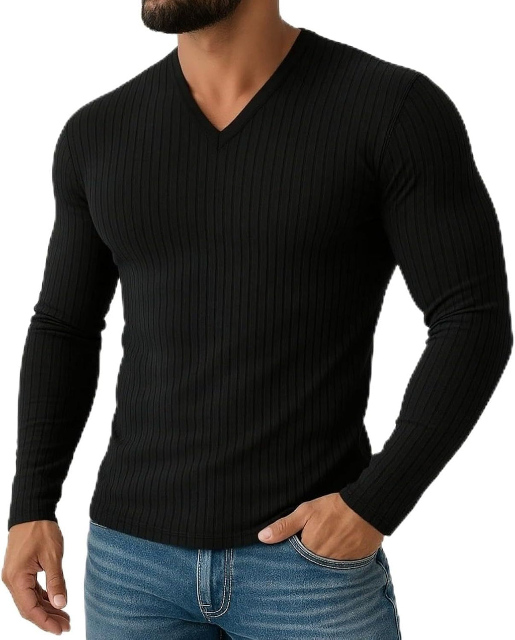 Men's Ribbed Knit V Neck Spring Fall Winter Plain Pit - Adult & Kids T-Shirts, Sweatshirts & Hoodies apparel design preview 1