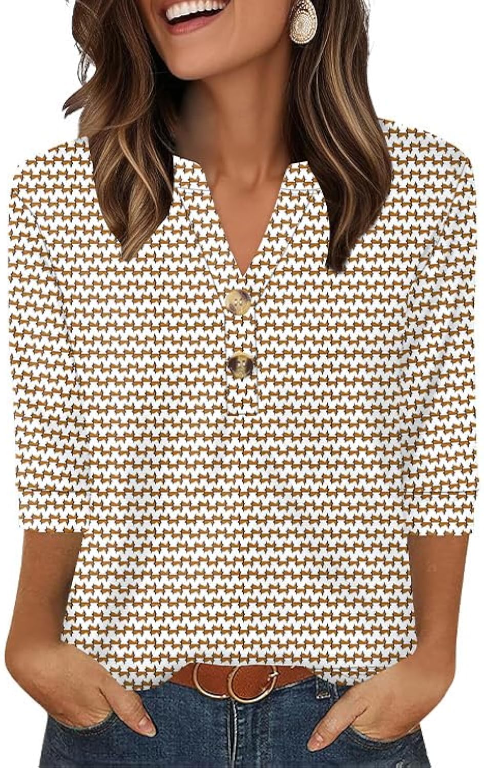 Womens Tops 3/4 Sleeve Henley for Women Summer - Adult & Kids T-Shirts, Sweatshirts & Hoodies apparel design preview 1