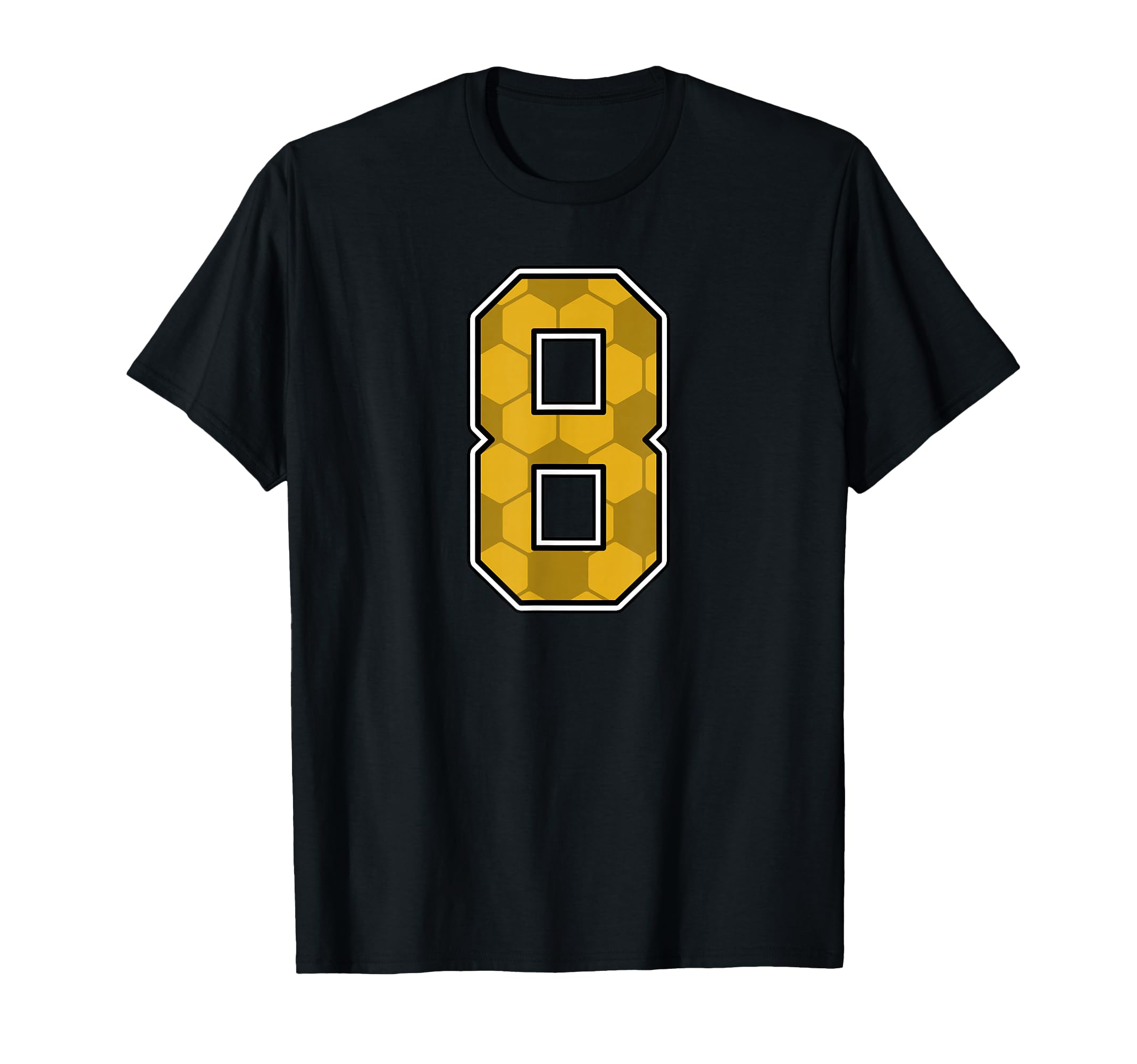 Gold Soccer Pattern Number 8 Jersey T-Shirt - Graphic Print for Adults - T-Shirt, Sweatshirt, Hoodie