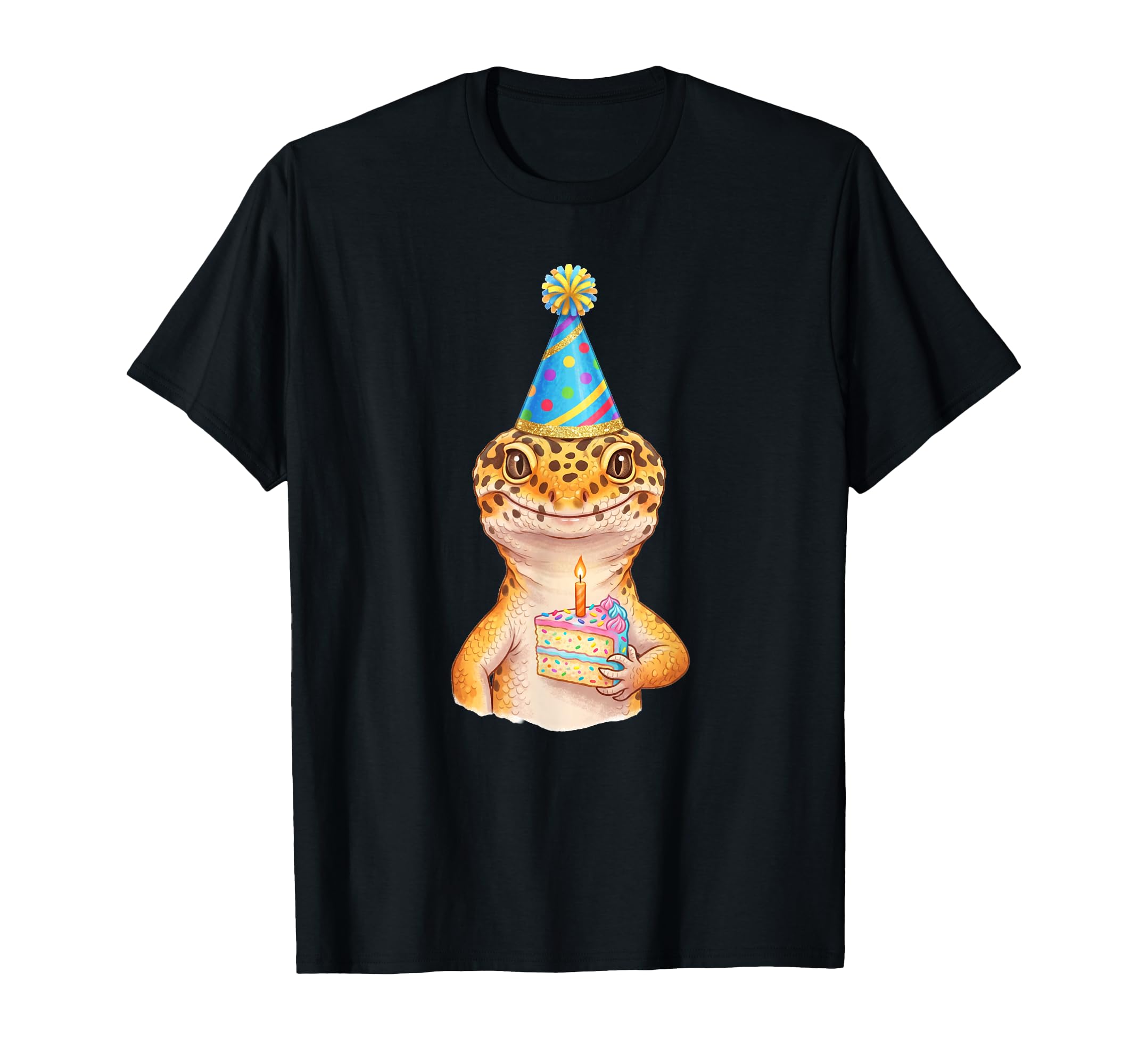 Leopard Gecko Birthday Party Hat Cake T-Shirt - Custom Art Print Unisex - T-Shirt, Sweatshirt, Hoodie