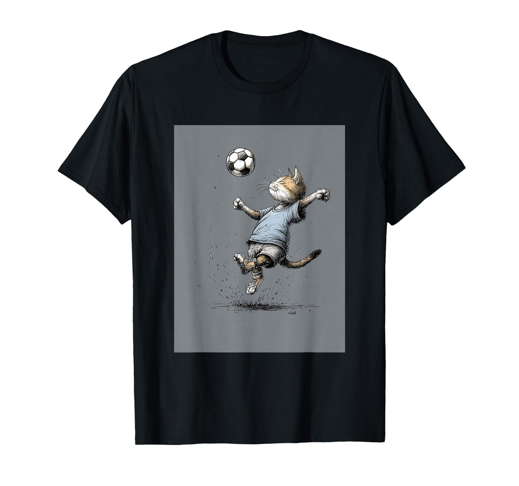 Cat Playing Soccer Portrait T-Shirt - Casual Everyday Wear for Adults - T-Shirt, Sweatshirt, Hoodie