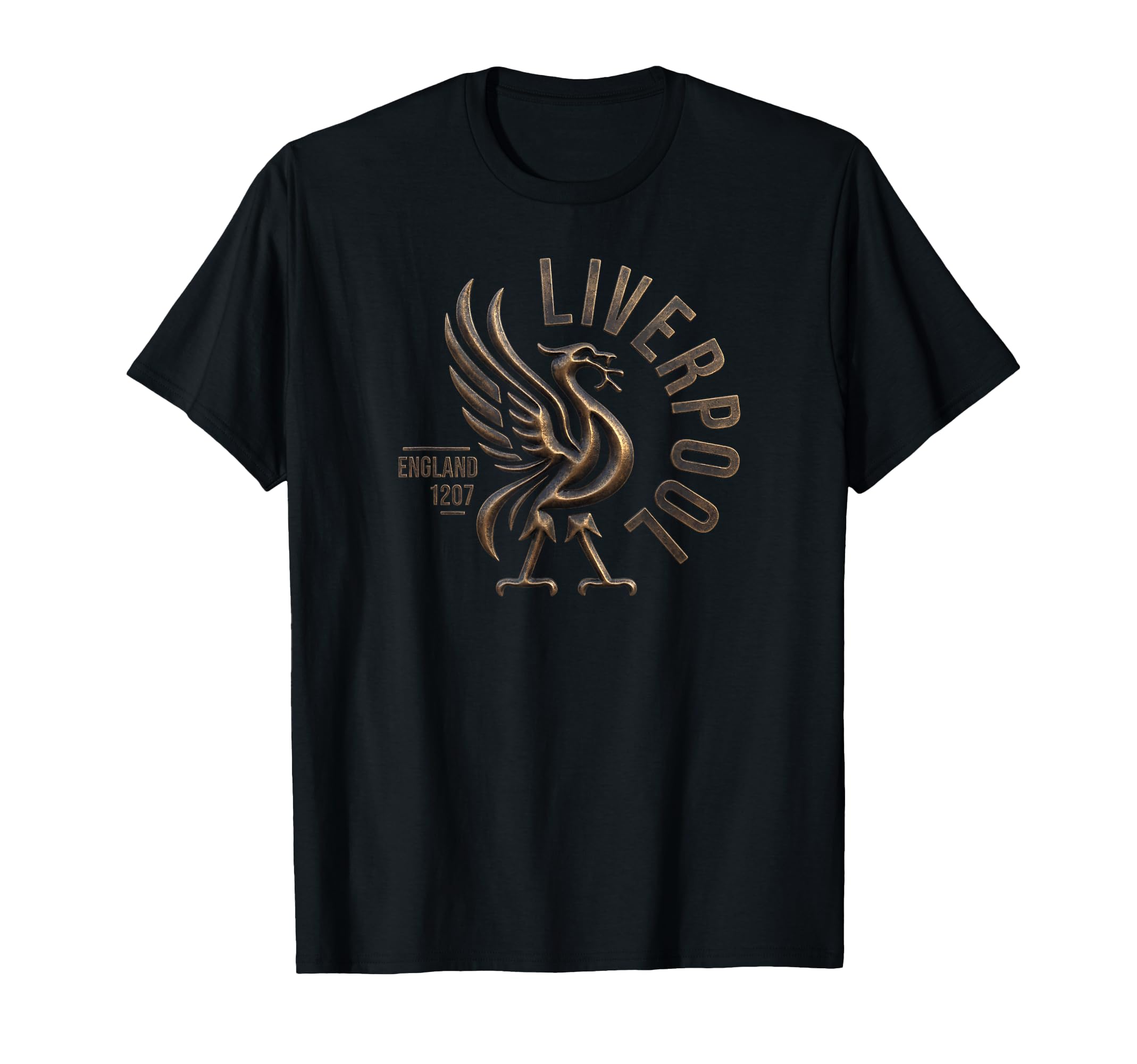 Liverpool England Est 1207 Round Bronze T-Shirt - Graphic Print for Adults - T-Shirt, Sweatshirt, Hoodie
