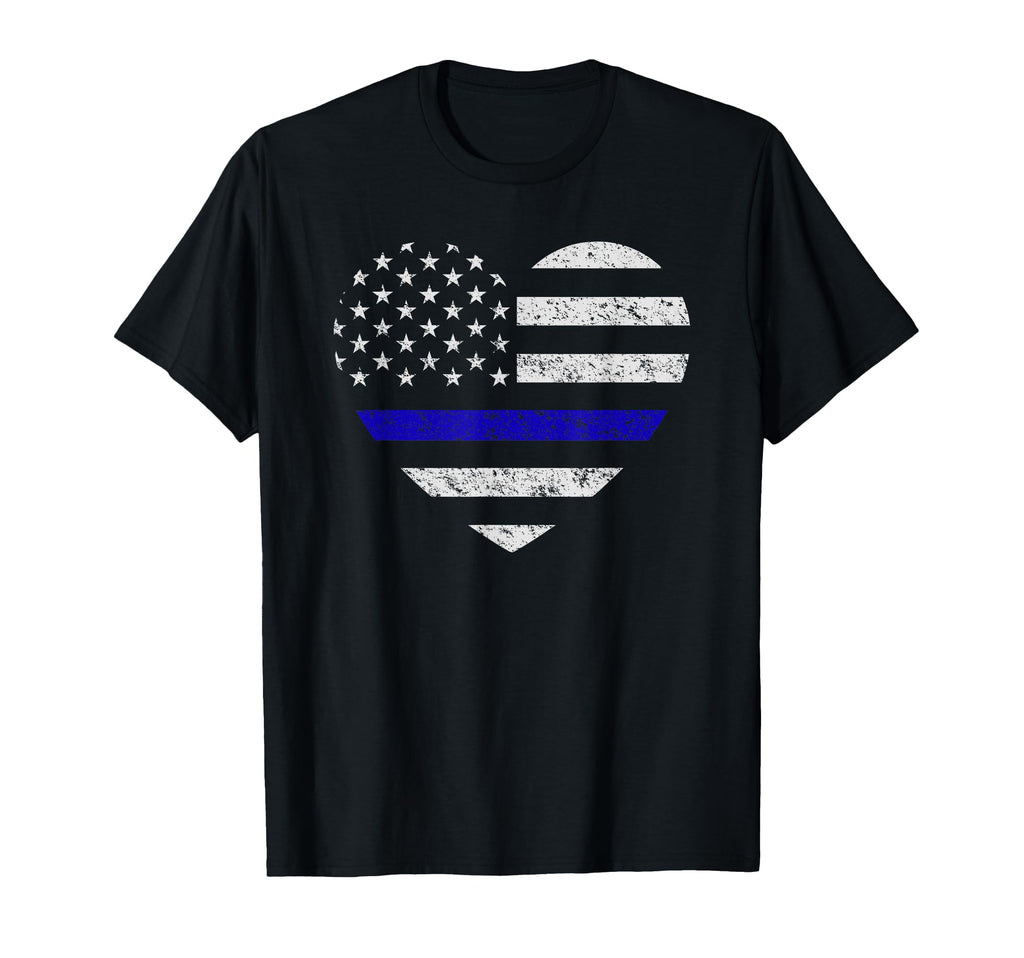 Thin Blue Line American Flag Heart T-Shirt - Minimalist Print Men Women - T-Shirt, Sweatshirt, Hoodie