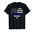 Thin Blue Line American Flag Heart T-Shirt - Minimalist Print Men Women - T-Shirt, Sweatshirt, Hoodie