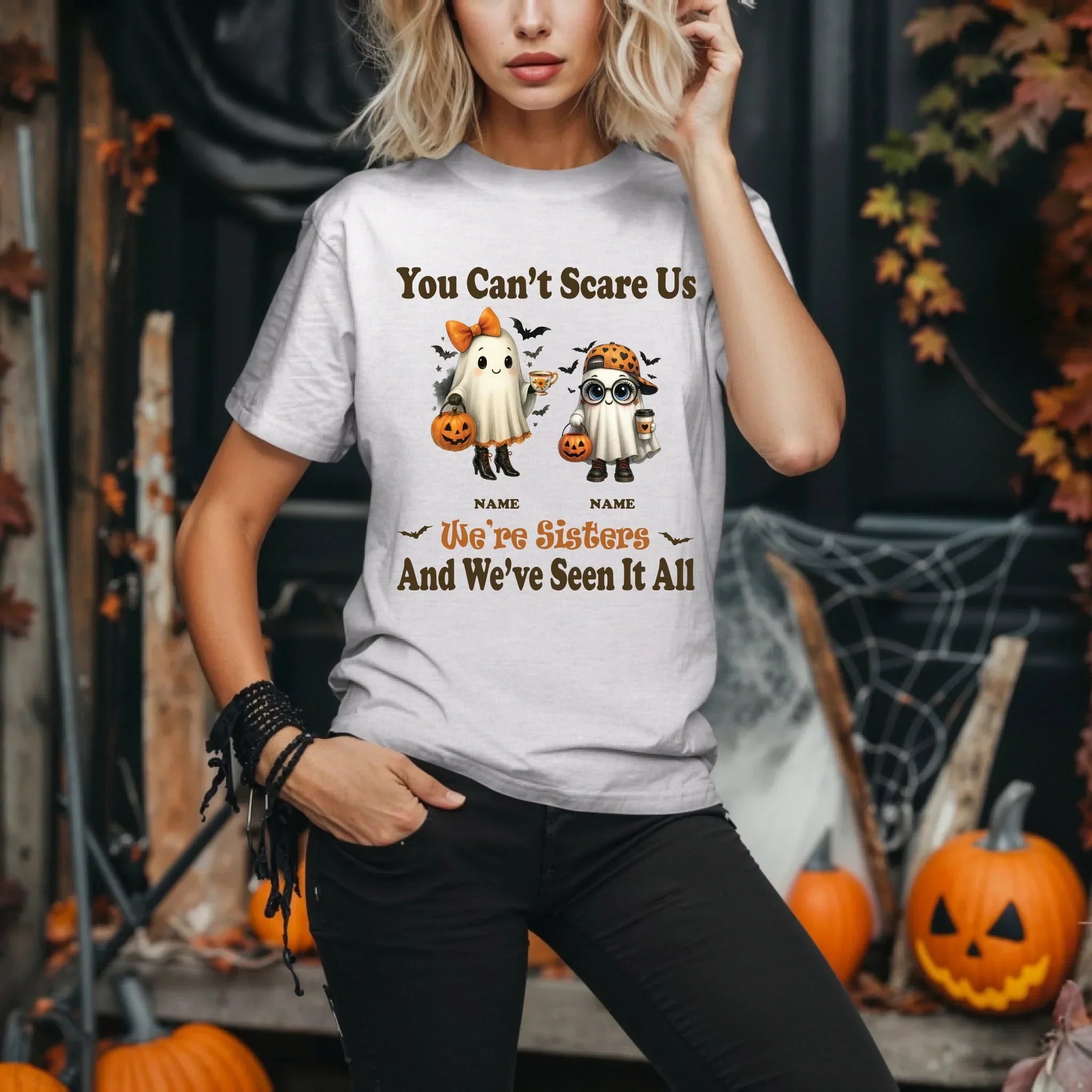 Personalized Sisters Halloween Custom Names Ghost - Adult & Kids T-Shirts, Sweatshirts & Hoodies apparel design preview 1