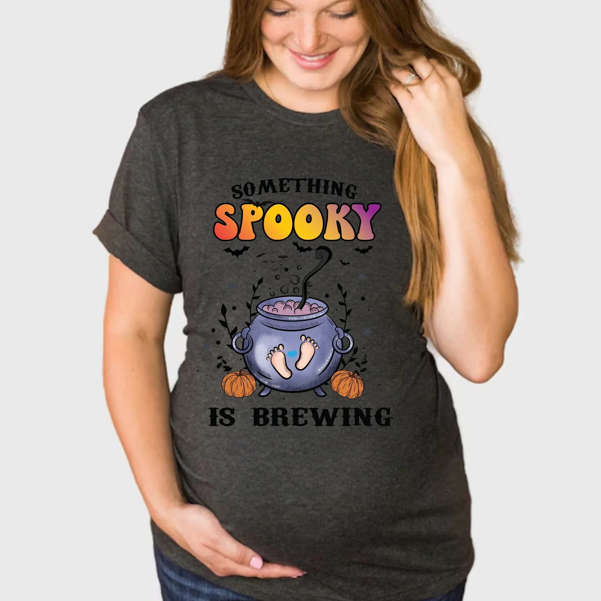 Something Spooky Is Brewing Maternity Halloween Cute - Adult & Kids T-Shirts, Sweatshirts & Hoodies apparel design preview 1