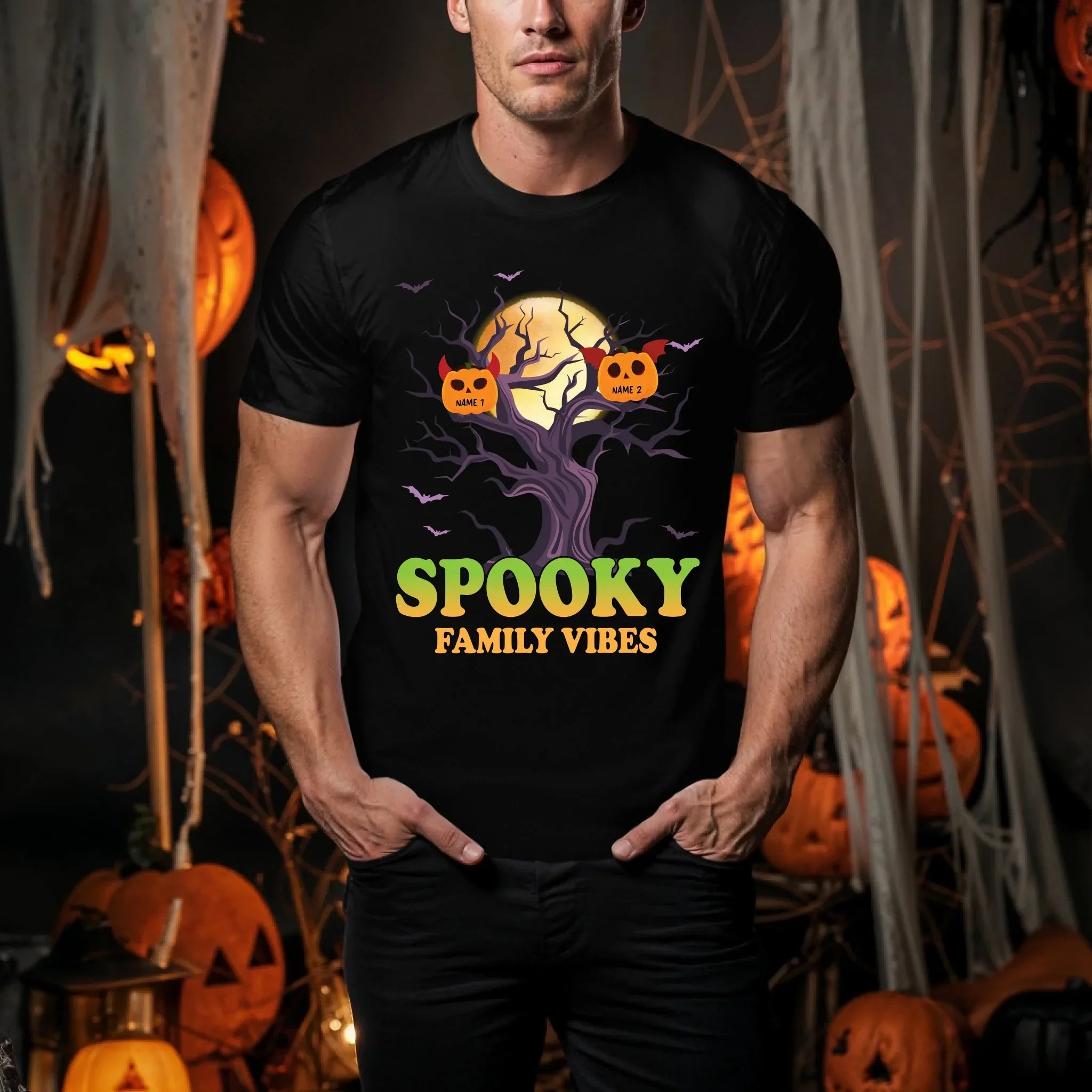 Personalized Spooky Family Halloween Custom Pumpkins - Adult & Kids T-Shirts, Sweatshirts & Hoodies apparel design preview 1