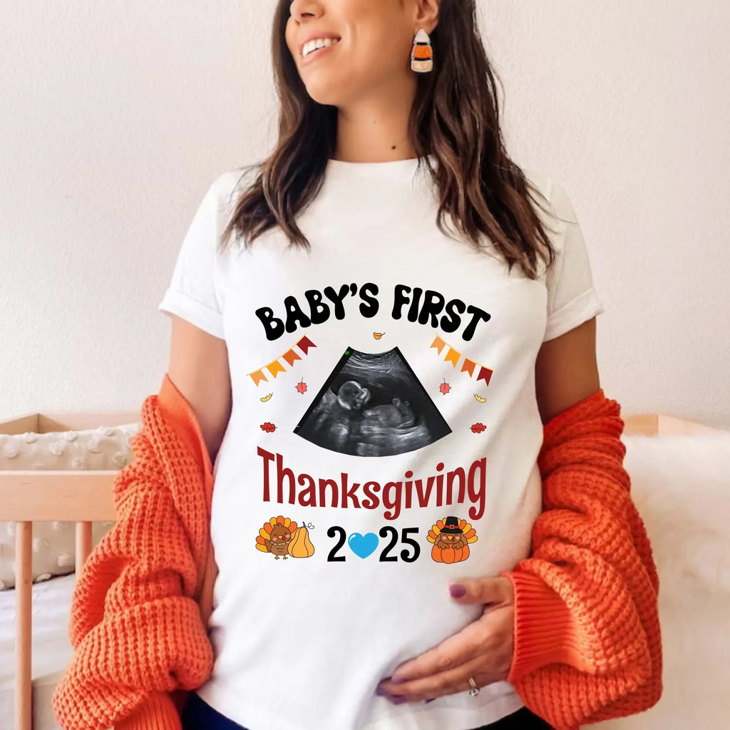 Baby'S First Thanksgiving Custom Ultrasound Photo - Adult & Kids T-Shirts, Sweatshirts & Hoodies apparel design preview 1