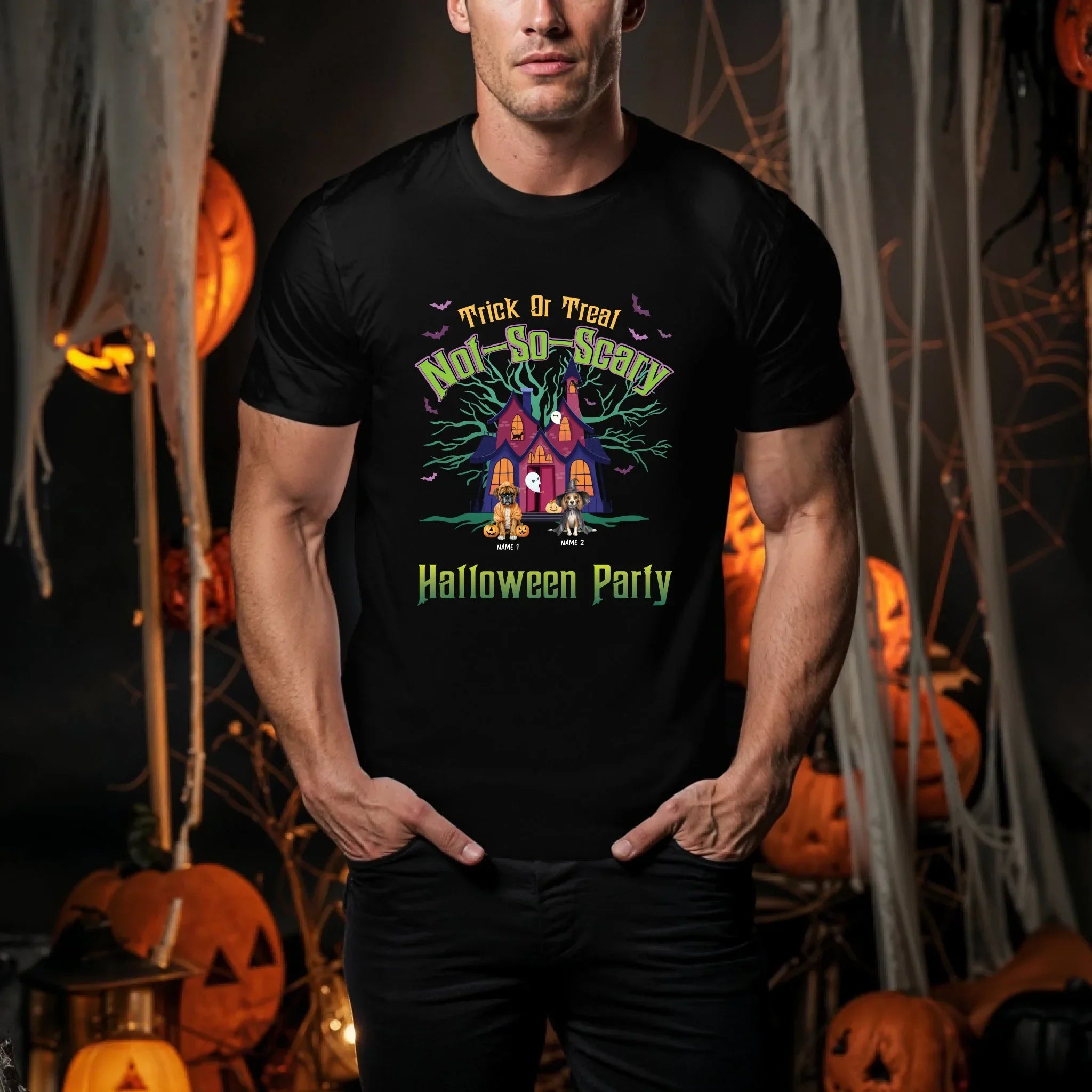 Personalized Halloween Dog Custom Pet Names Trick - Adult & Kids T-Shirts, Sweatshirts & Hoodies apparel design preview 1
