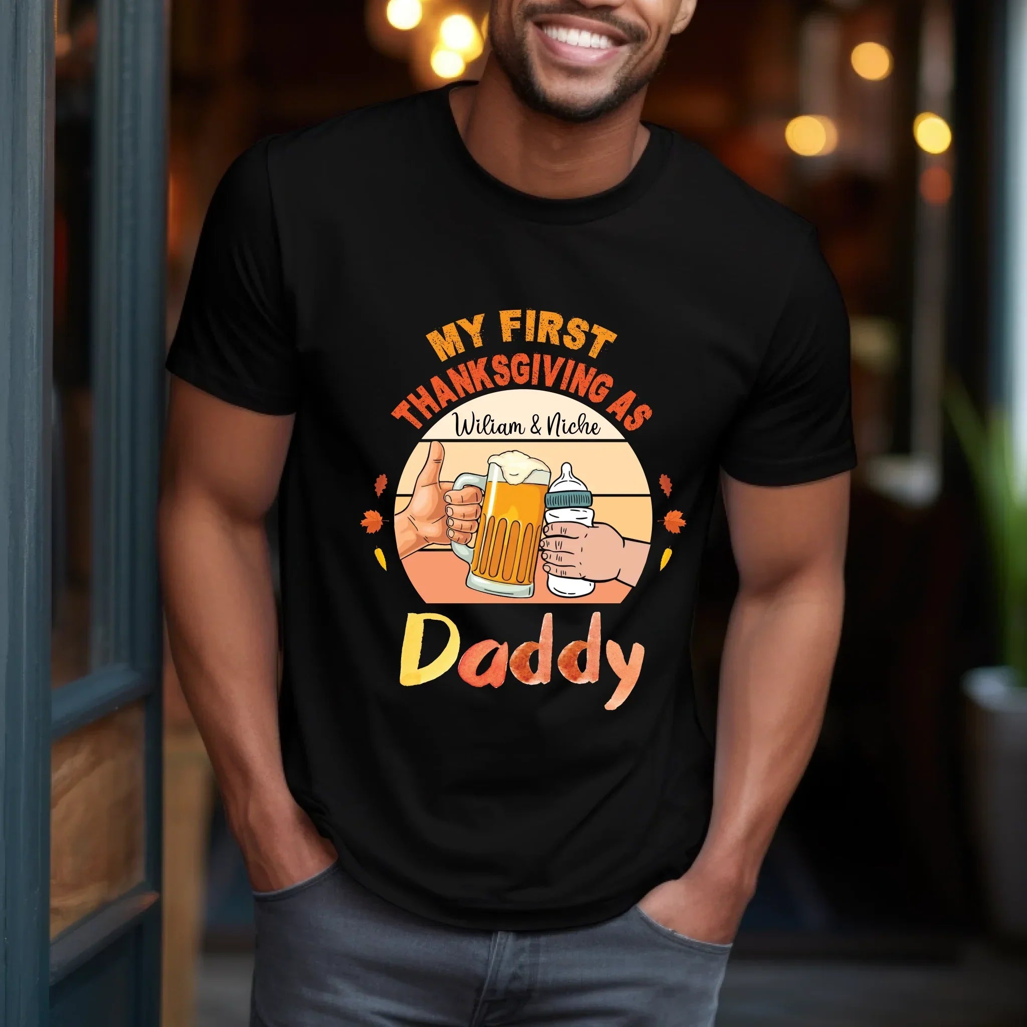My First Thanksgiving As Daddy Personalized Father - Adult & Kids T-Shirts, Sweatshirts & Hoodies apparel design preview 1
