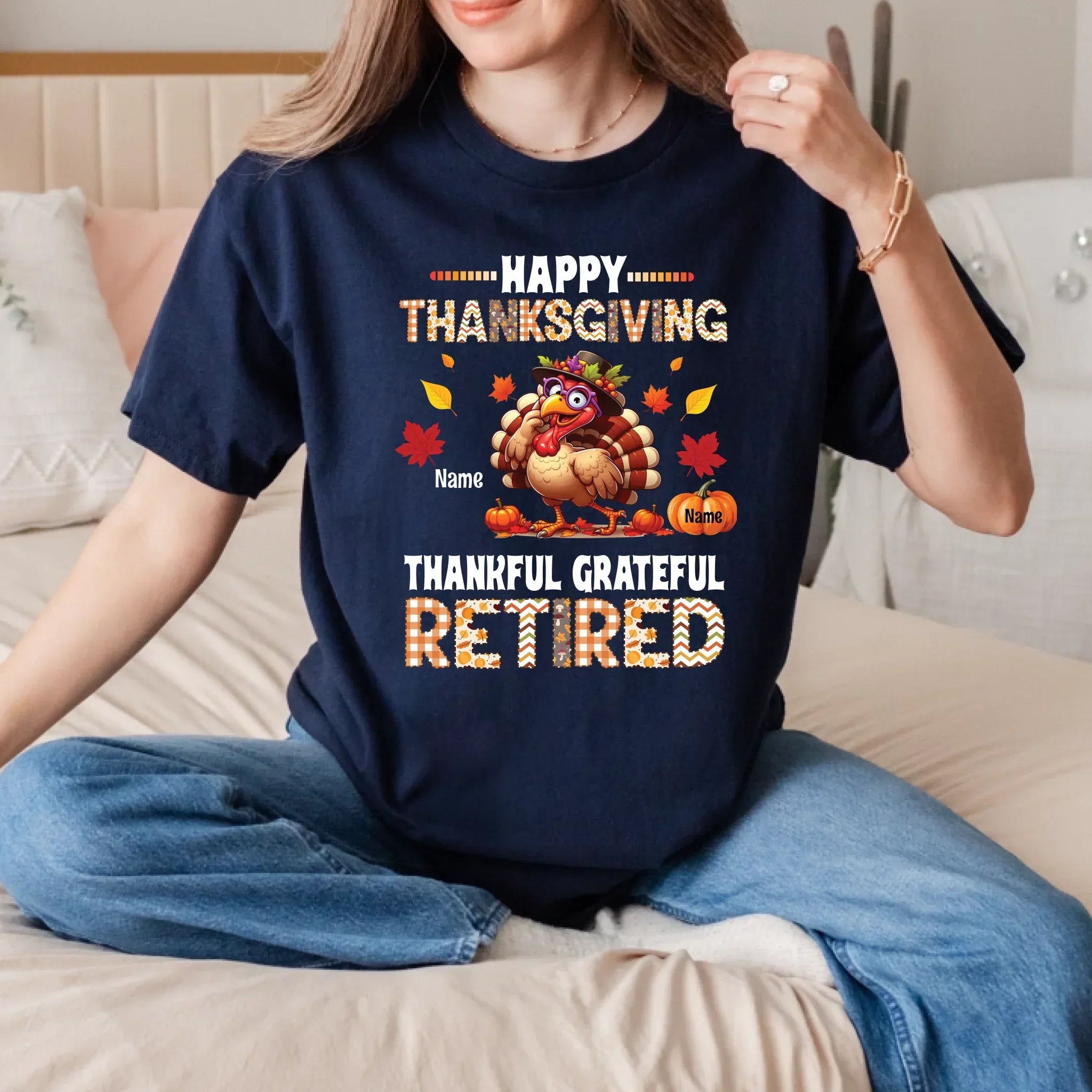 Personalized Thanksgiving Retired Custom Names - Adult & Kids T-Shirts, Sweatshirts & Hoodies apparel design preview 1
