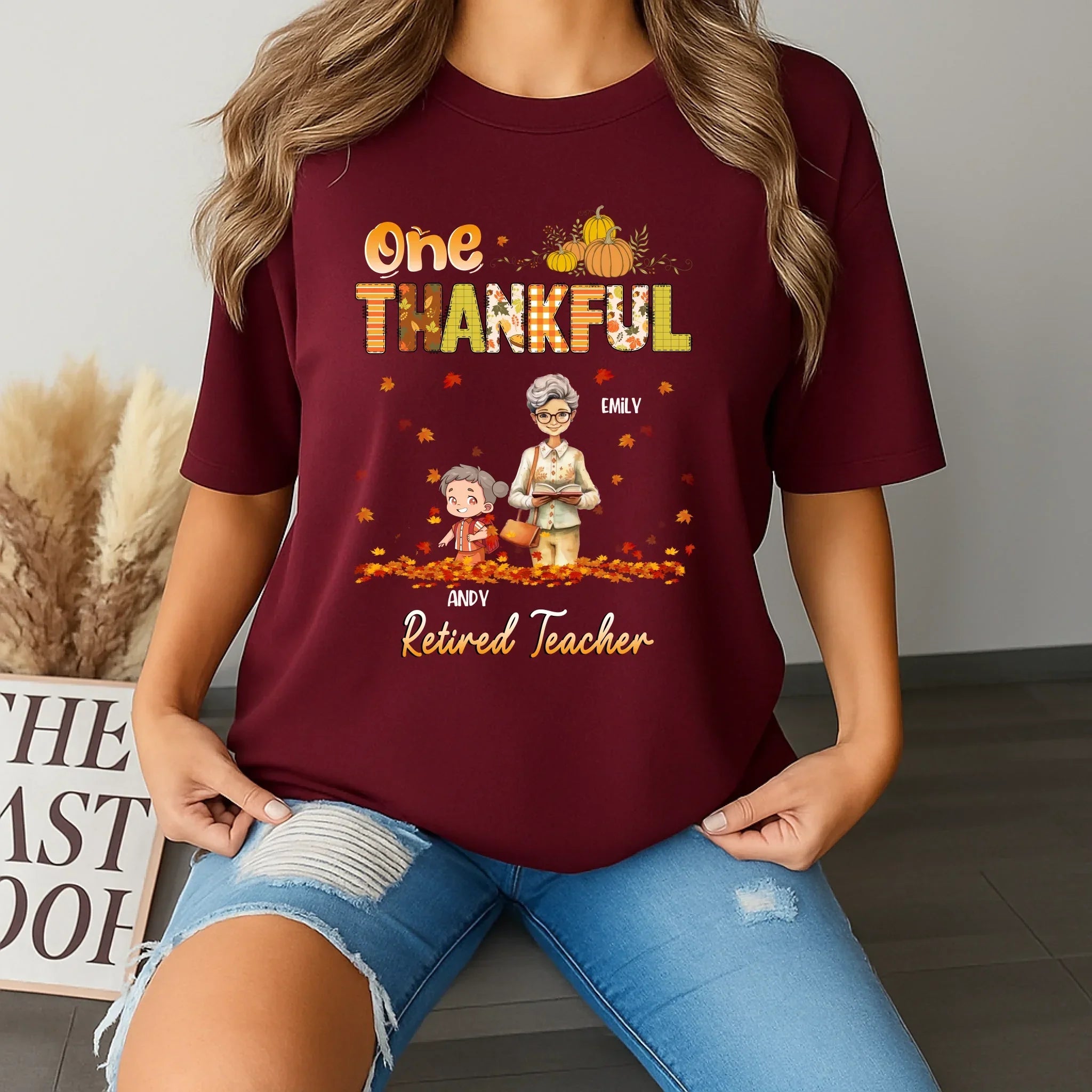 One Thankful Retired Teacher Personalized - Adult & Kids T-Shirts, Sweatshirts & Hoodies apparel design preview 1