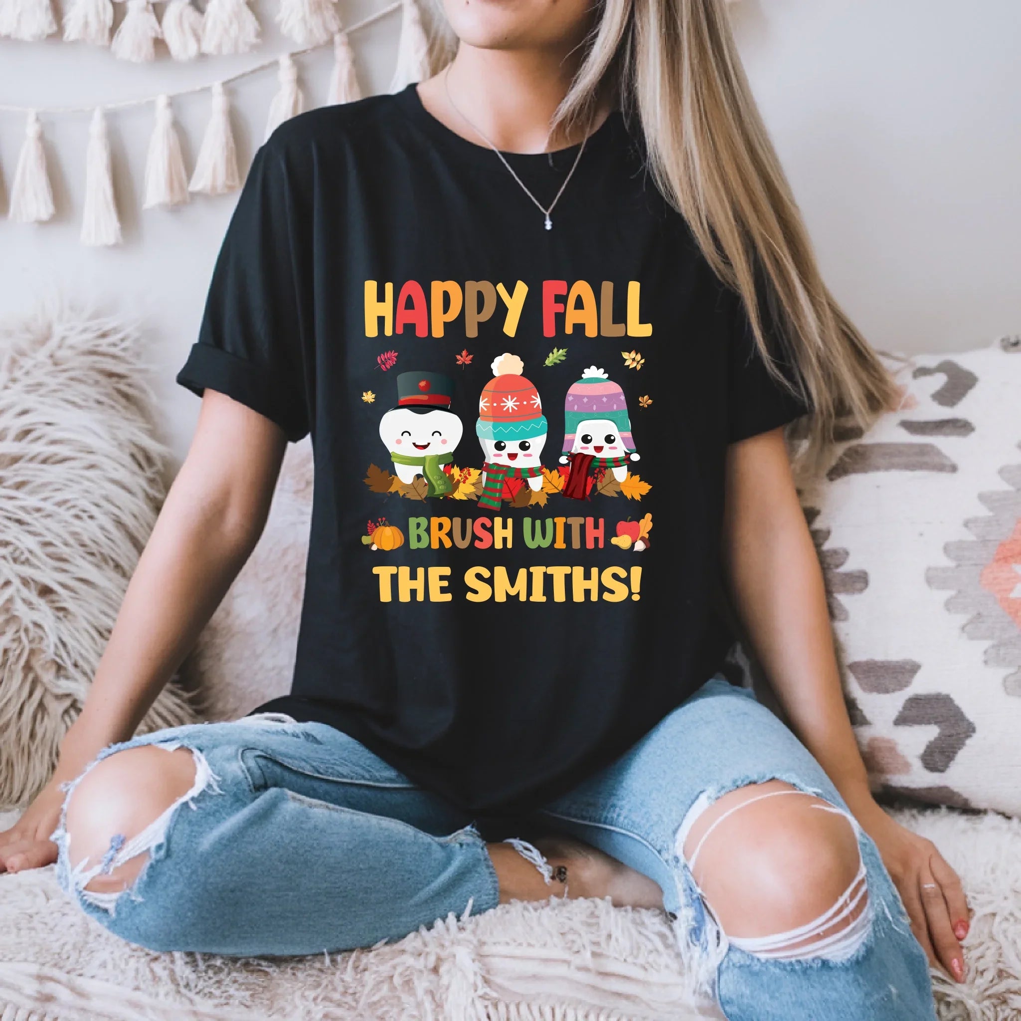 Personalized Happy Fall Cute Family Brush Characters - Adult & Kids T-Shirts, Sweatshirts & Hoodies apparel design preview 1