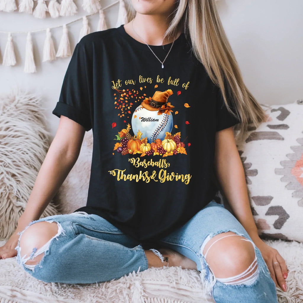 Personalized Thanksgiving Baseball Fall Custom Name - Adult & Kids T-Shirts, Sweatshirts & Hoodies apparel design preview 1
