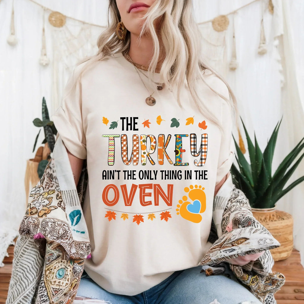 Funny Thanksgiving Pregnancy Announcement Turkey - Adult & Kids T-Shirts, Sweatshirts & Hoodies apparel design preview 1