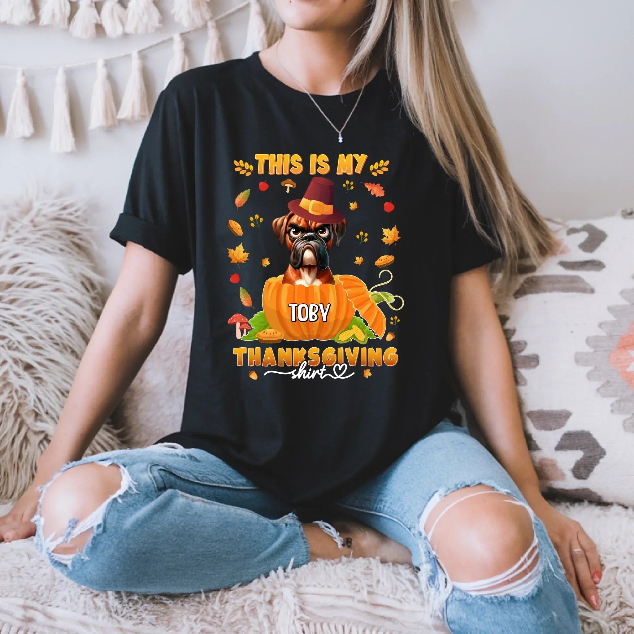 Personalized Thanksgiving Dog Custom Pet Name Lovers - Adult & Kids T-Shirts, Sweatshirts & Hoodies apparel design preview 1