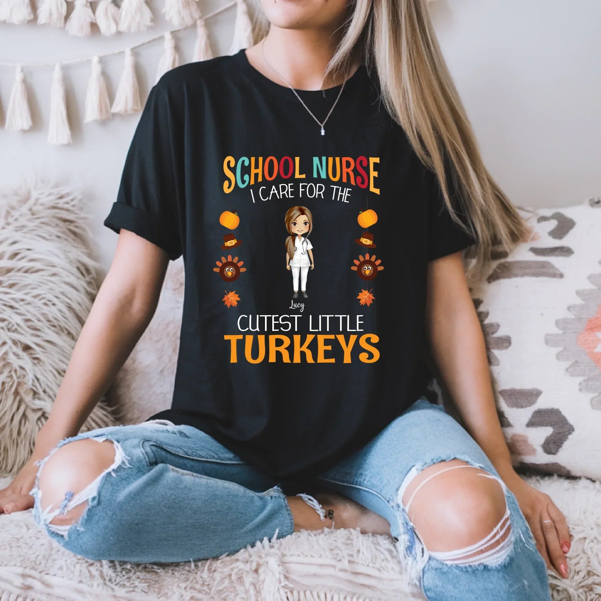 School Nurse Thanksgiving Personalized Names I Care - Adult & Kids T-Shirts, Sweatshirts & Hoodies apparel design preview 1