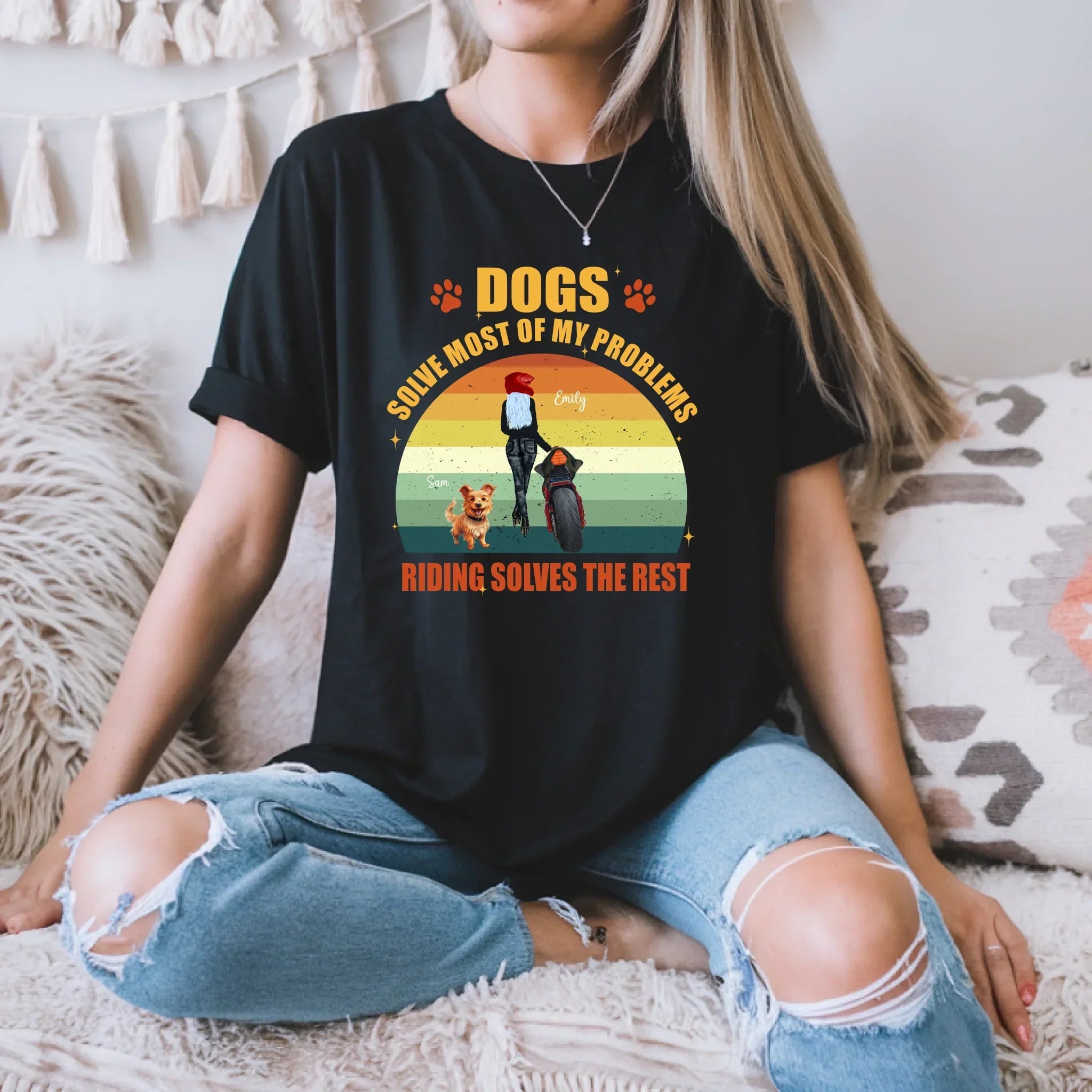 Personalized "Dogs Solve Most My Problems Riding - Adult & Kids T-Shirts, Sweatshirts & Hoodies apparel design preview 1