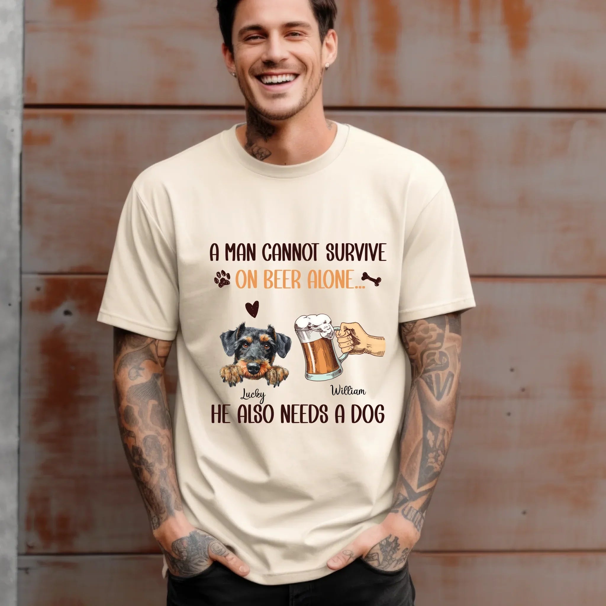 Personalized Beer Dog Lover Man Cannot Survive Alone - Adult & Kids T-Shirts, Sweatshirts & Hoodies apparel design preview 1