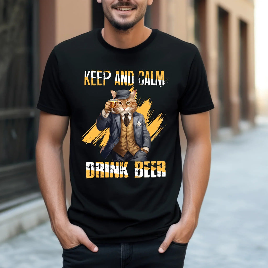 Custom "Keep Calm Drink Beer" Personalized Cat Lovers - Adult & Kids T-Shirts, Sweatshirts & Hoodies apparel design preview 1