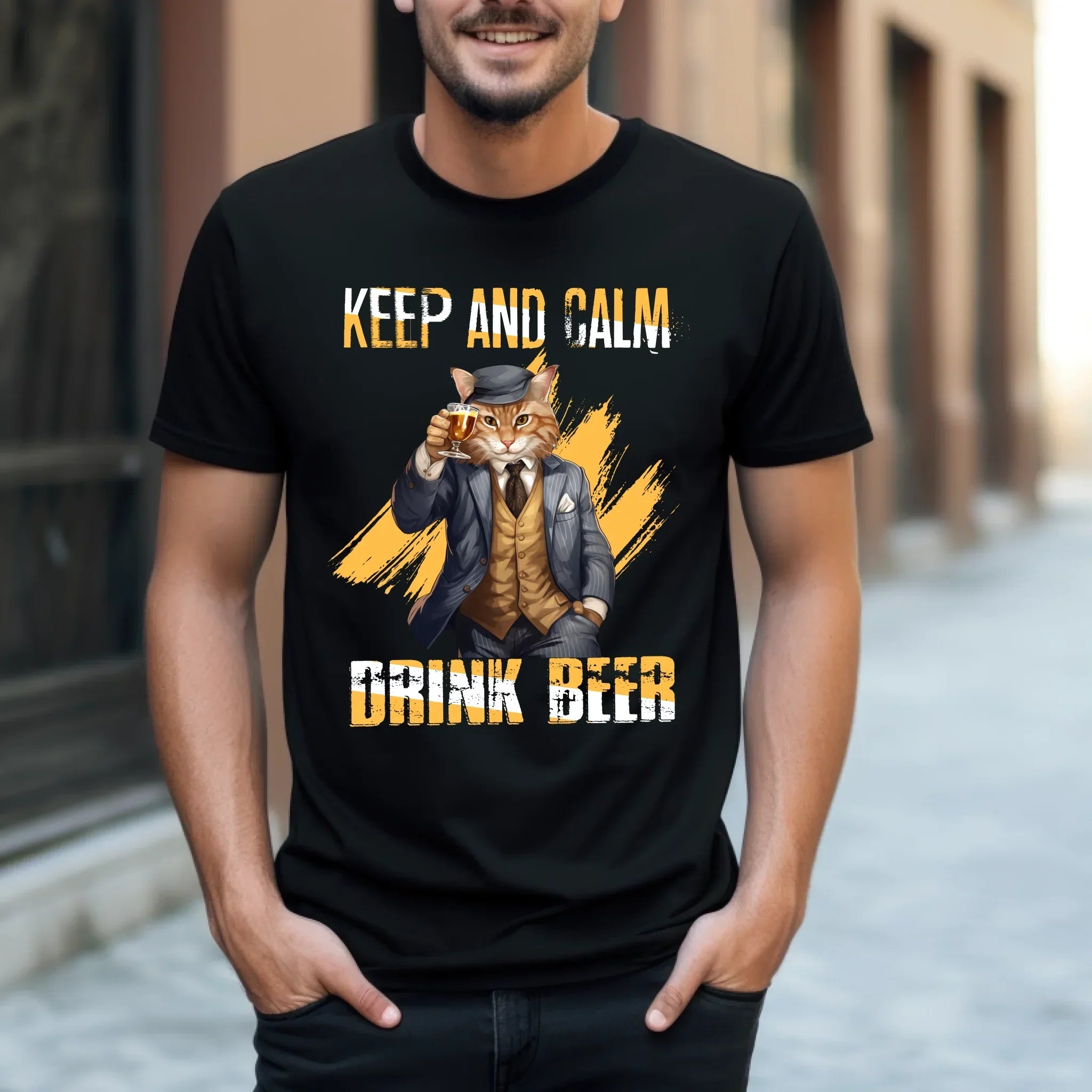 Custom "Keep Calm Drink Beer" Personalized Cat Lovers - Adult & Kids T-Shirts, Sweatshirts & Hoodies apparel design preview 1