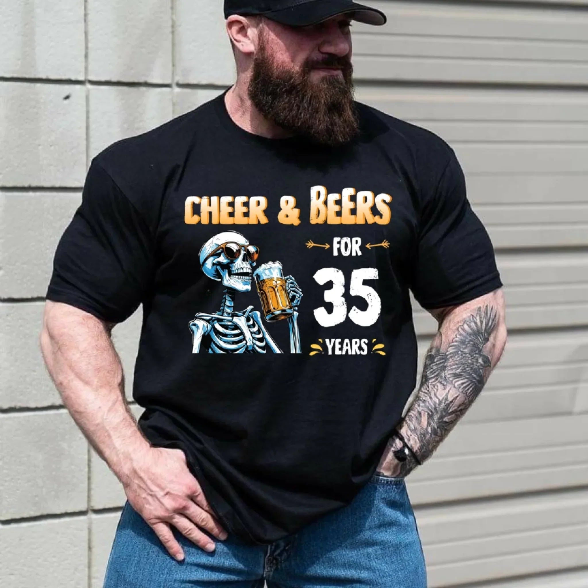 Cheer Beers 35 Years Funny Skeleton Beer Lover - Adult & Kids T-Shirts, Sweatshirts & Hoodies apparel design preview 1
