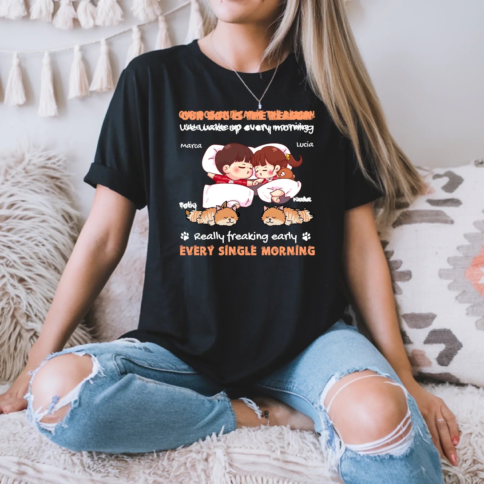 Our Dog Cat Is Reason Every Single Morning - Adult & Kids T-Shirts, Sweatshirts & Hoodies apparel design preview 1