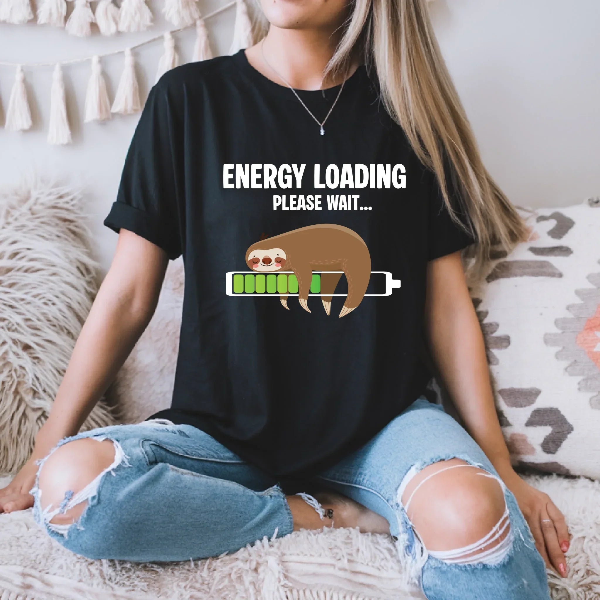 Energy Loading Please Wait Sloth Funny Lazy Nap - Adult & Kids T-Shirts, Sweatshirts & Hoodies apparel design preview 1