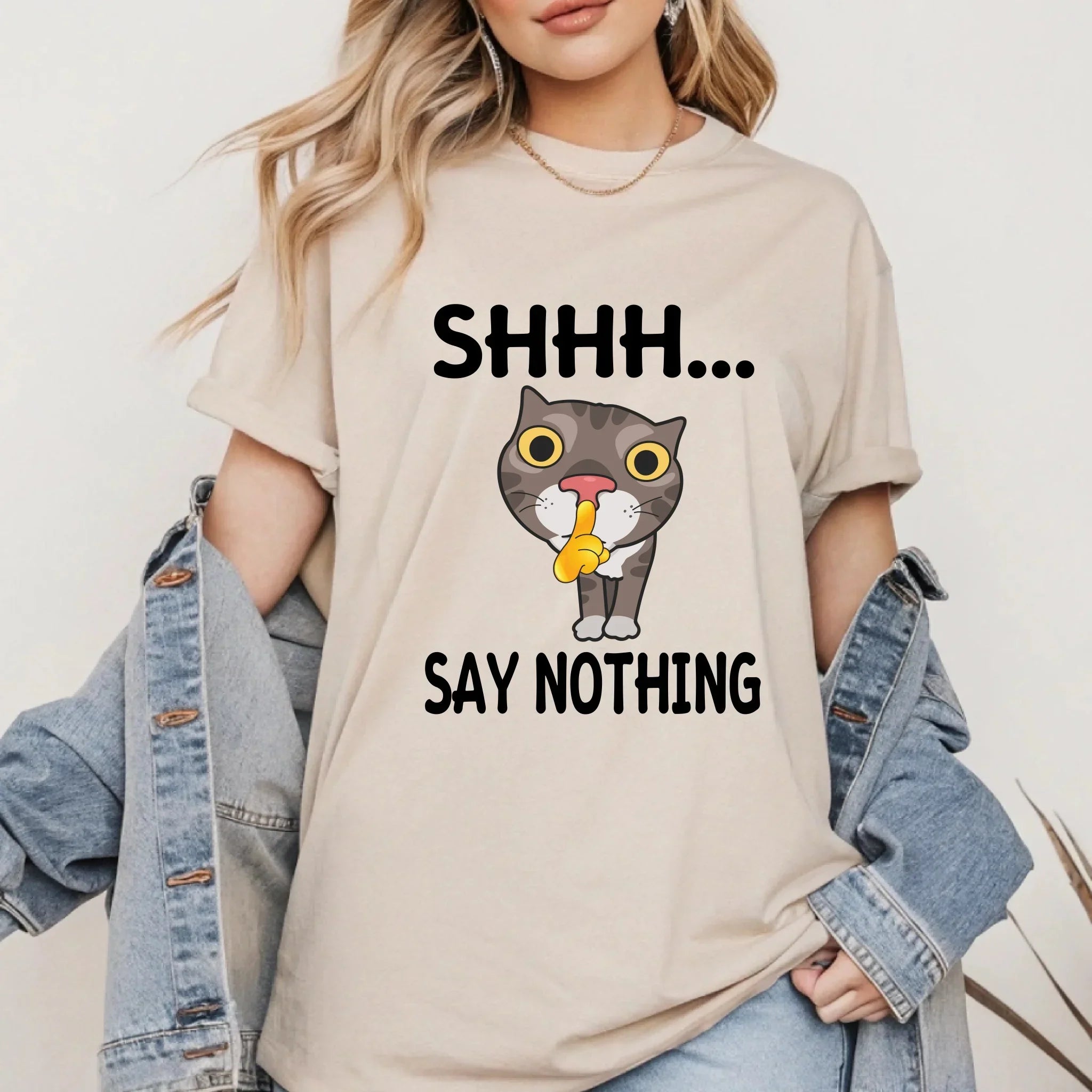 Shhh Say Nothing Cat Funny Lovers Casual Top - Adult & Kids T-Shirts, Sweatshirts & Hoodies apparel design preview 1
