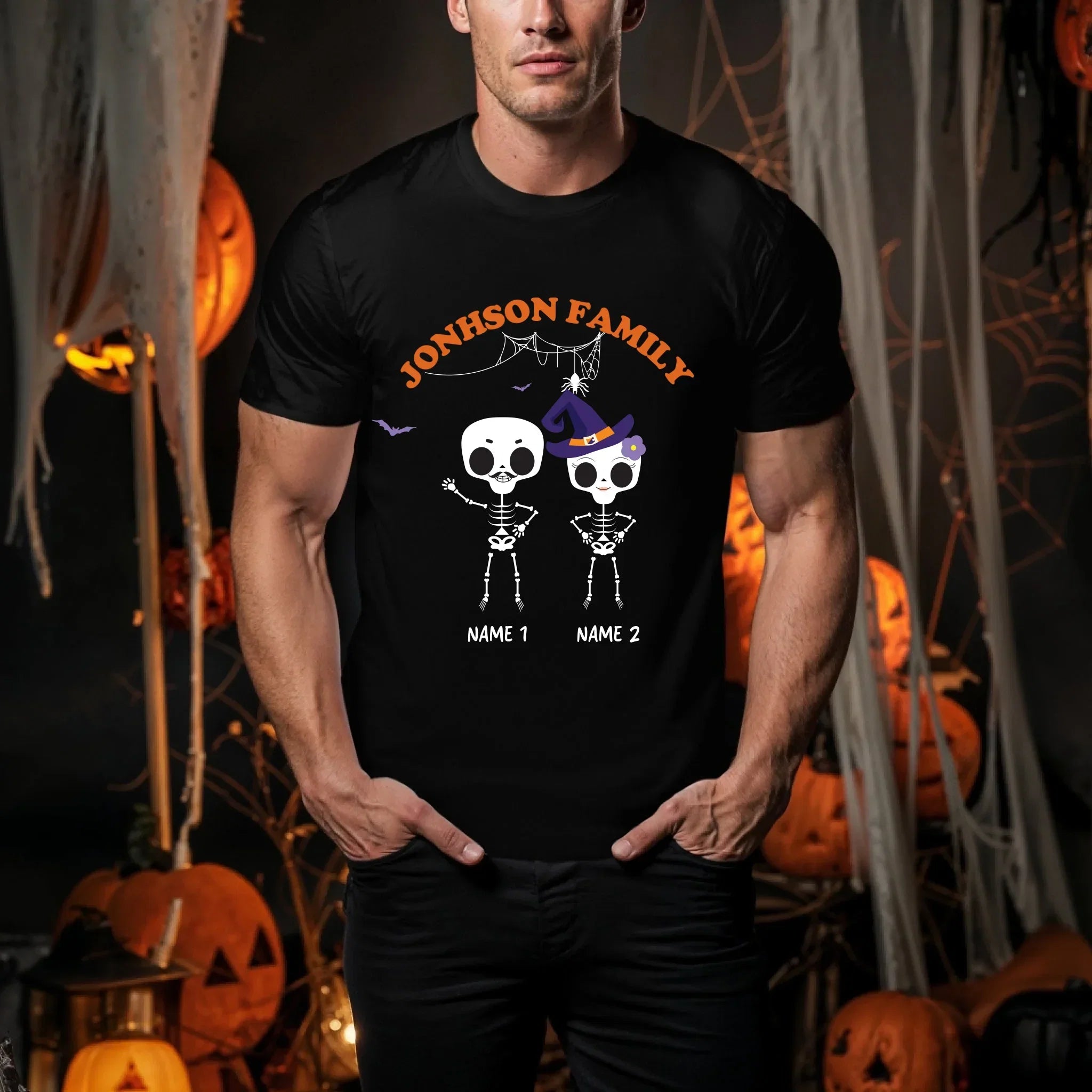Personalized Skeleton Family Halloween Custom Name - Adult & Kids T-Shirts, Sweatshirts & Hoodies apparel design preview 1