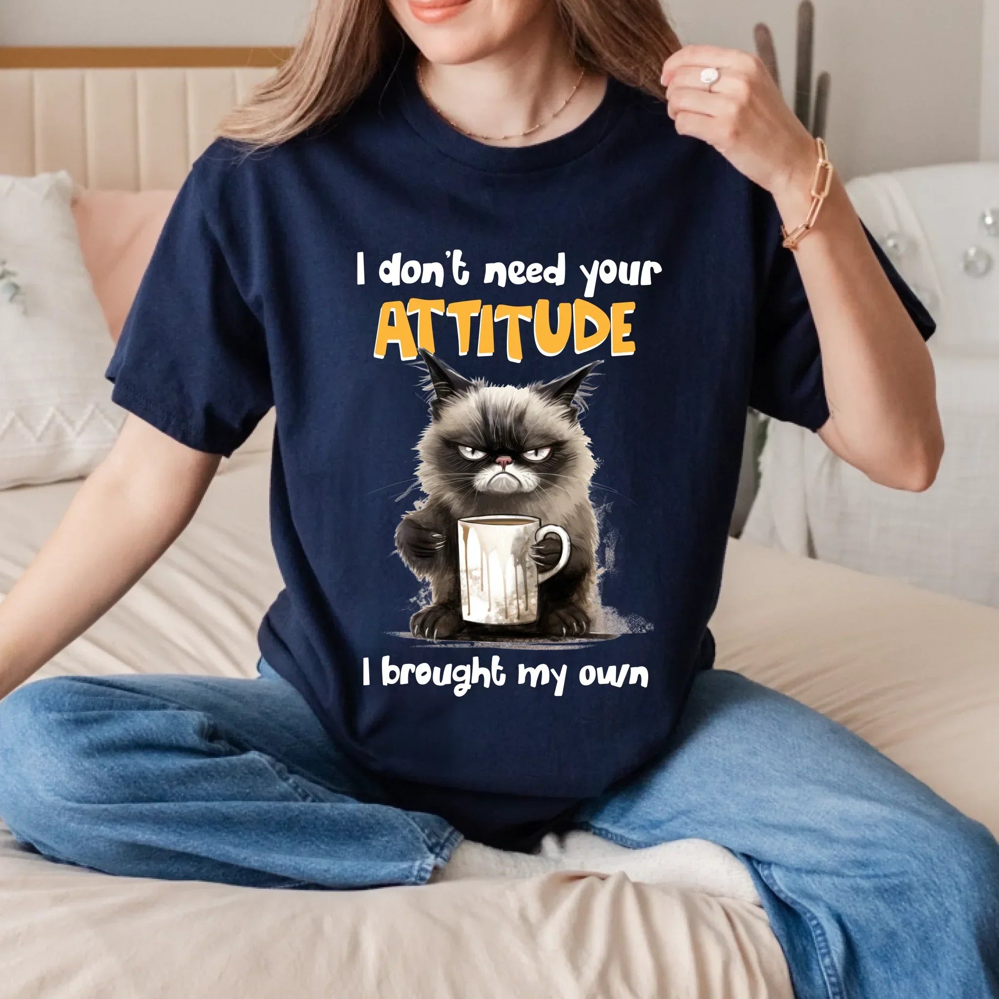 Funny Cat "I Don'T Need Your Attitude Brought My Own" - Adult & Kids T-Shirts, Sweatshirts & Hoodies apparel design preview 1