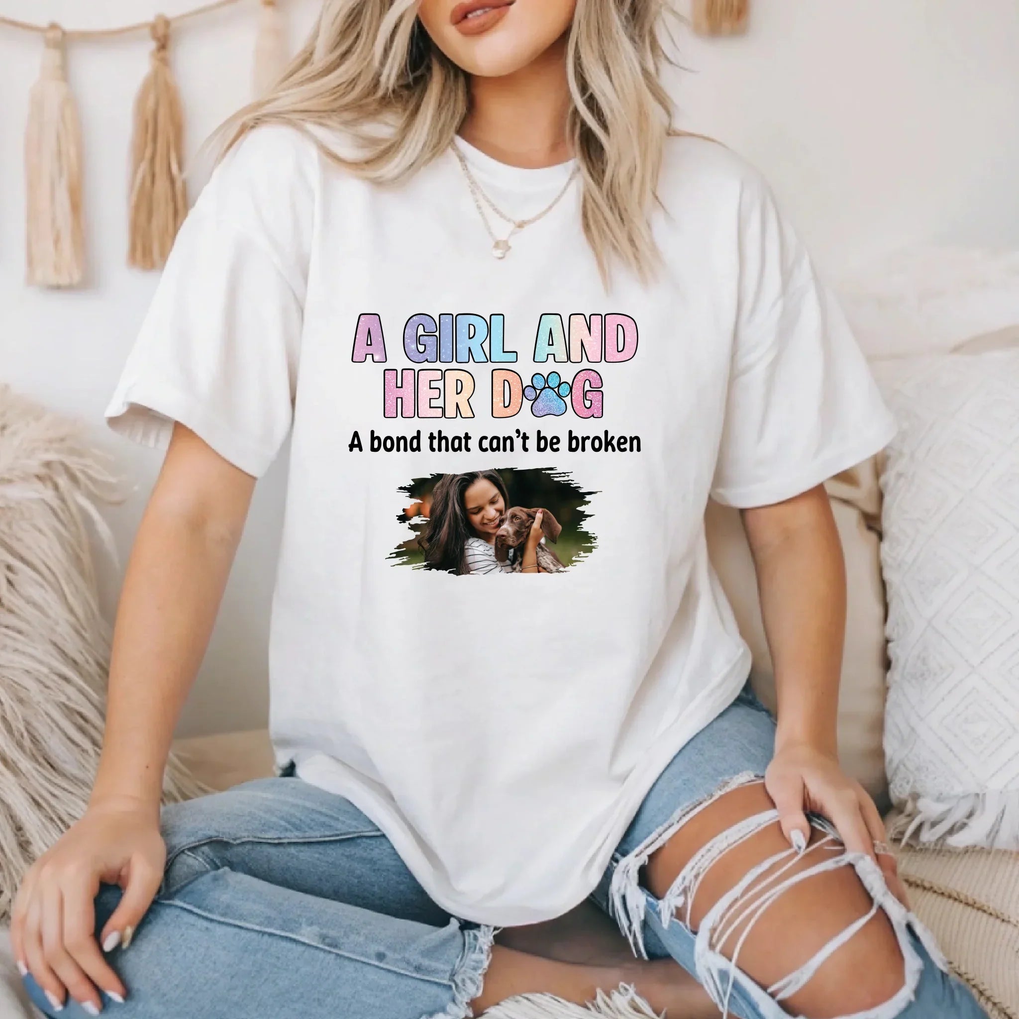 Custom Photo Girl Her Dog Personalized Pet Picture - Adult & Kids T-Shirts, Sweatshirts & Hoodies apparel design preview 1