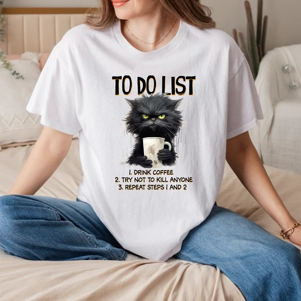 Funny Cat Coffee Do List" Sarcastic - Adult & Kids T-Shirts, Sweatshirts & Hoodies apparel design preview 1