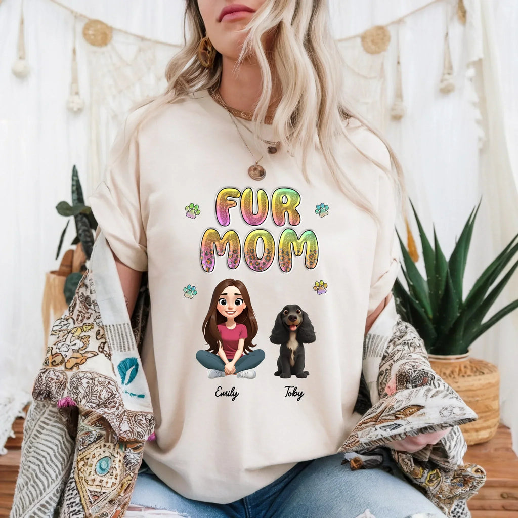 Custom "Fur Mom" Personalized Pet Owner Cartoon - Adult & Kids T-Shirts, Sweatshirts & Hoodies apparel design preview 1