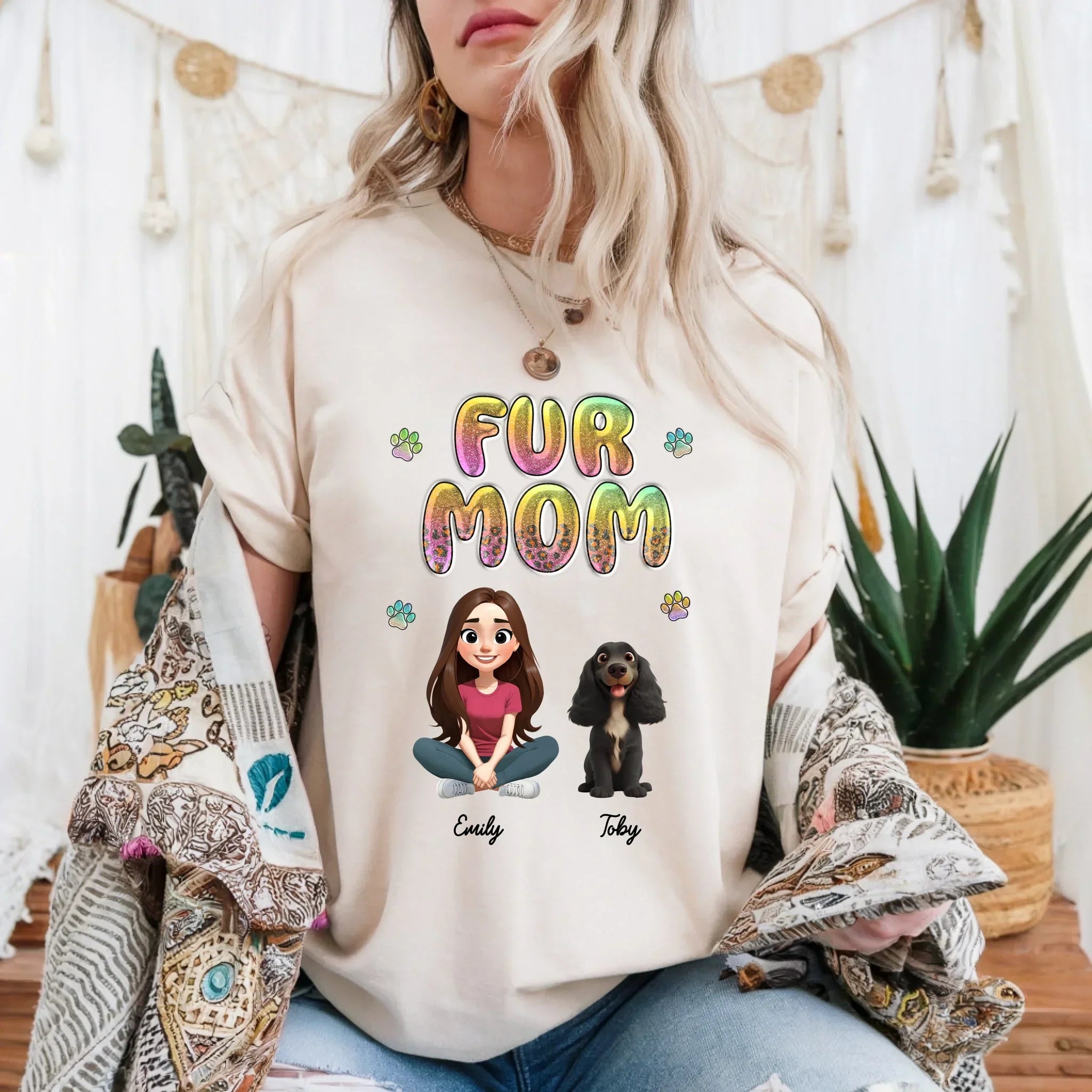 Custom "Fur Mom" Personalized Pet Owner Cartoon - Adult & Kids T-Shirts, Sweatshirts & Hoodies apparel design preview 1