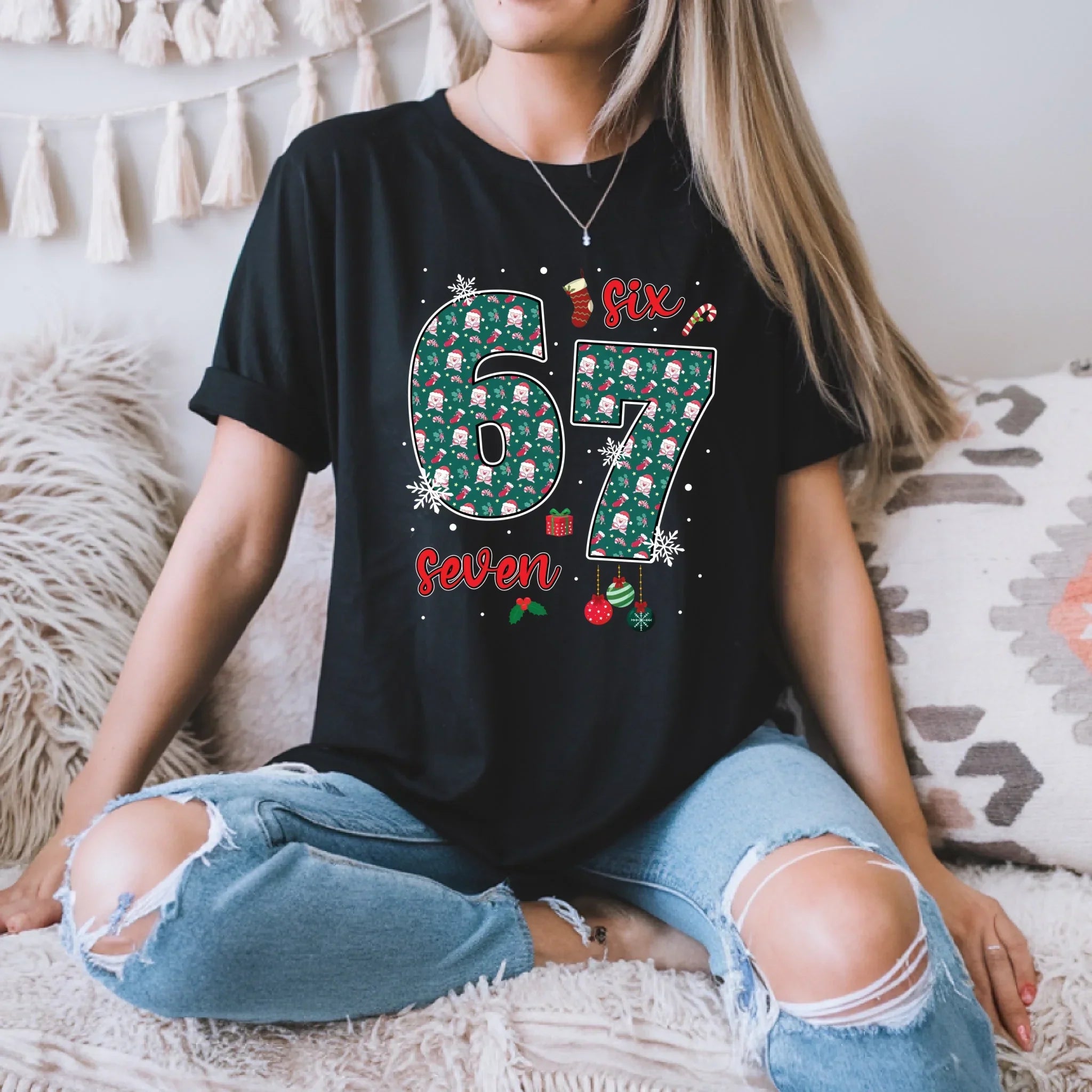 67 Festive "Six Seven" Santa Pattern - Adult & Kids T-Shirts, Sweatshirts & Hoodies apparel design preview 1