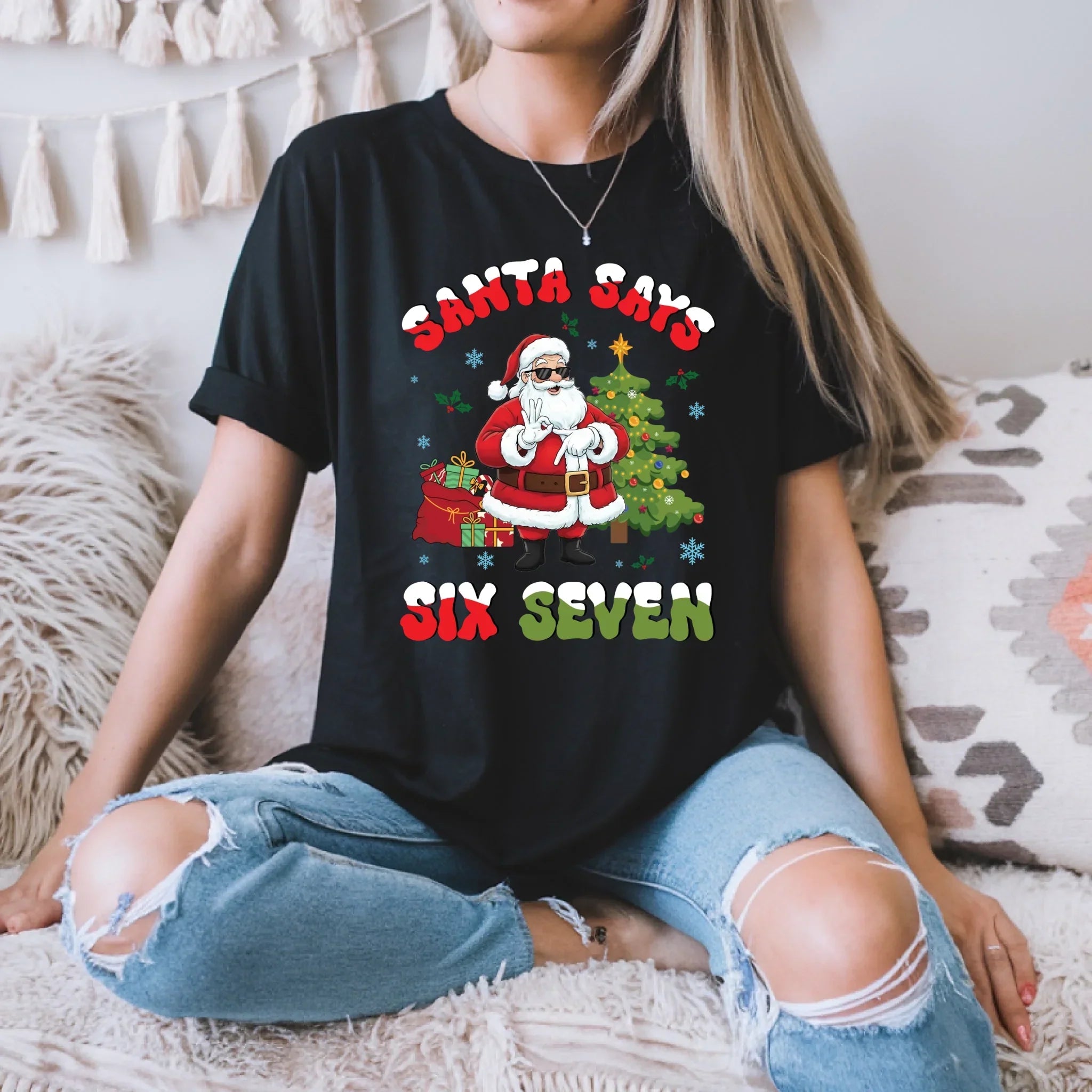 "Santa Says Six Seven" Funny - Adult & Kids T-Shirts, Sweatshirts & Hoodies apparel design preview 1