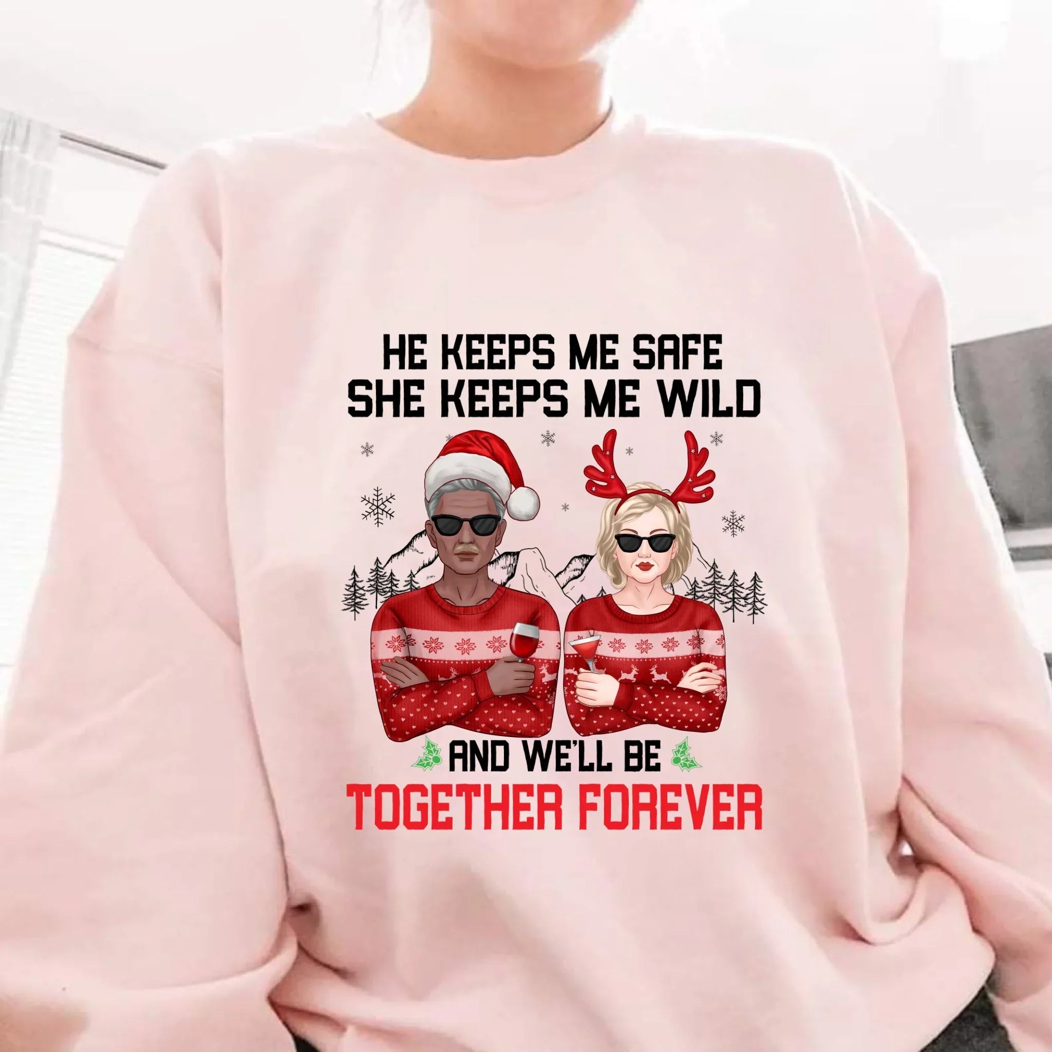 Personalized Couple "He Keeps Me Safe She Wild" - Adult & Kids T-Shirts, Sweatshirts & Hoodies apparel design preview 1