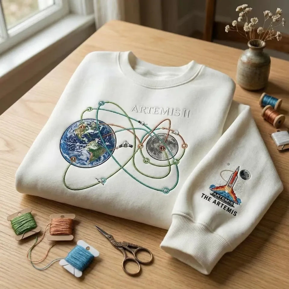 Artemis II Embroidered Vintage Space Mission - Adult & Kids T-Shirts, Sweatshirts & Hoodies apparel design preview 1