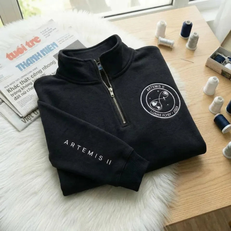 Artemis II Embroidered Quarter Zip NAS@ Lunar Flyby - Adult & Kids T-Shirts, Sweatshirts & Hoodies apparel design preview 1