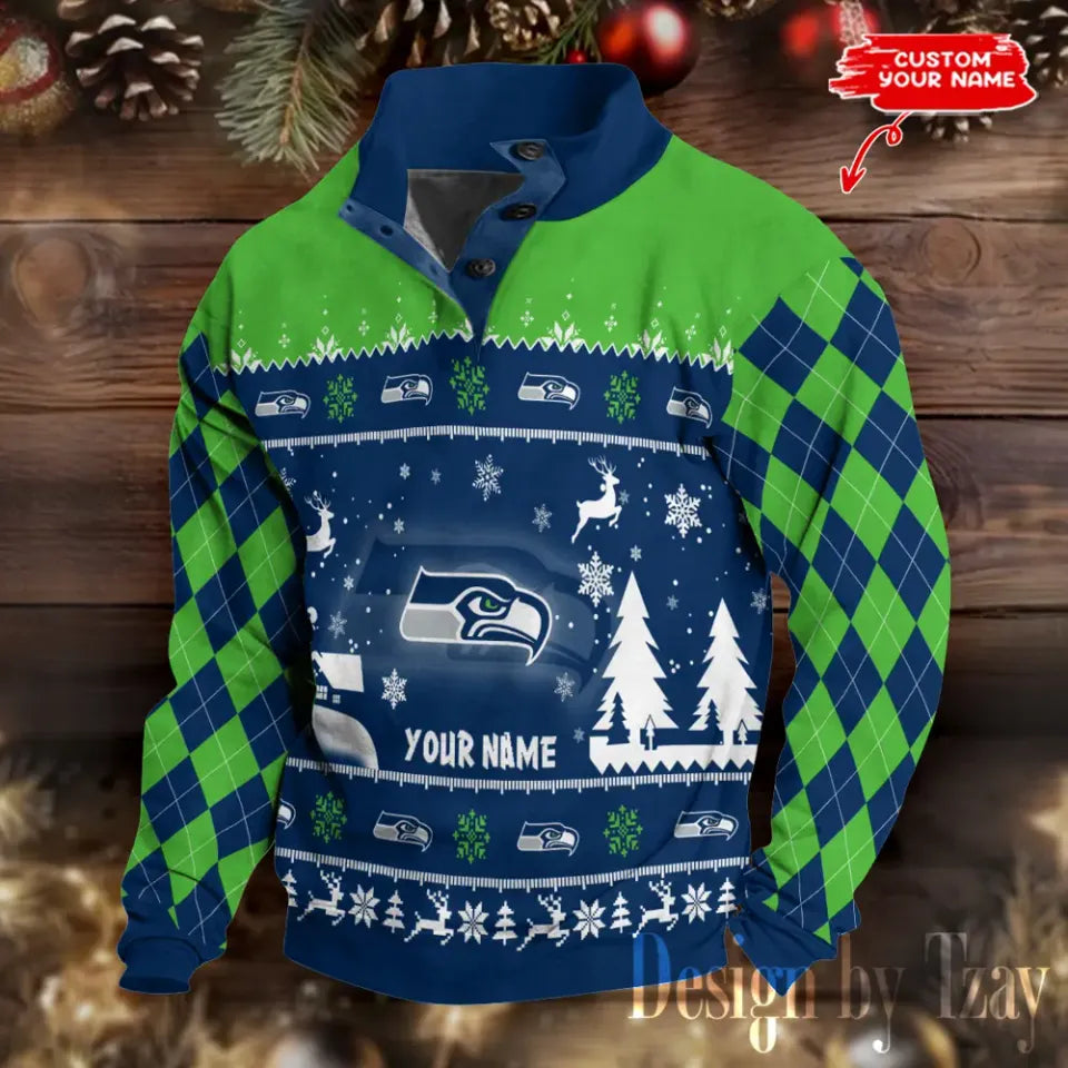 Seattle Seahawk Christmas Double Stand Collar Sport - Adult & Kids T-Shirts, Sweatshirts & Hoodies apparel design preview 1
