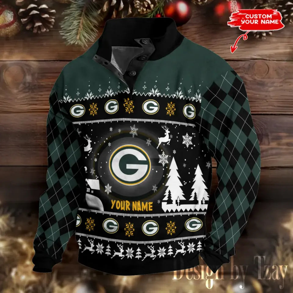 Green Bay Packers Christmas Double Stand Collar Sport - Adult & Kids T-Shirts, Sweatshirts & Hoodies apparel design preview 1