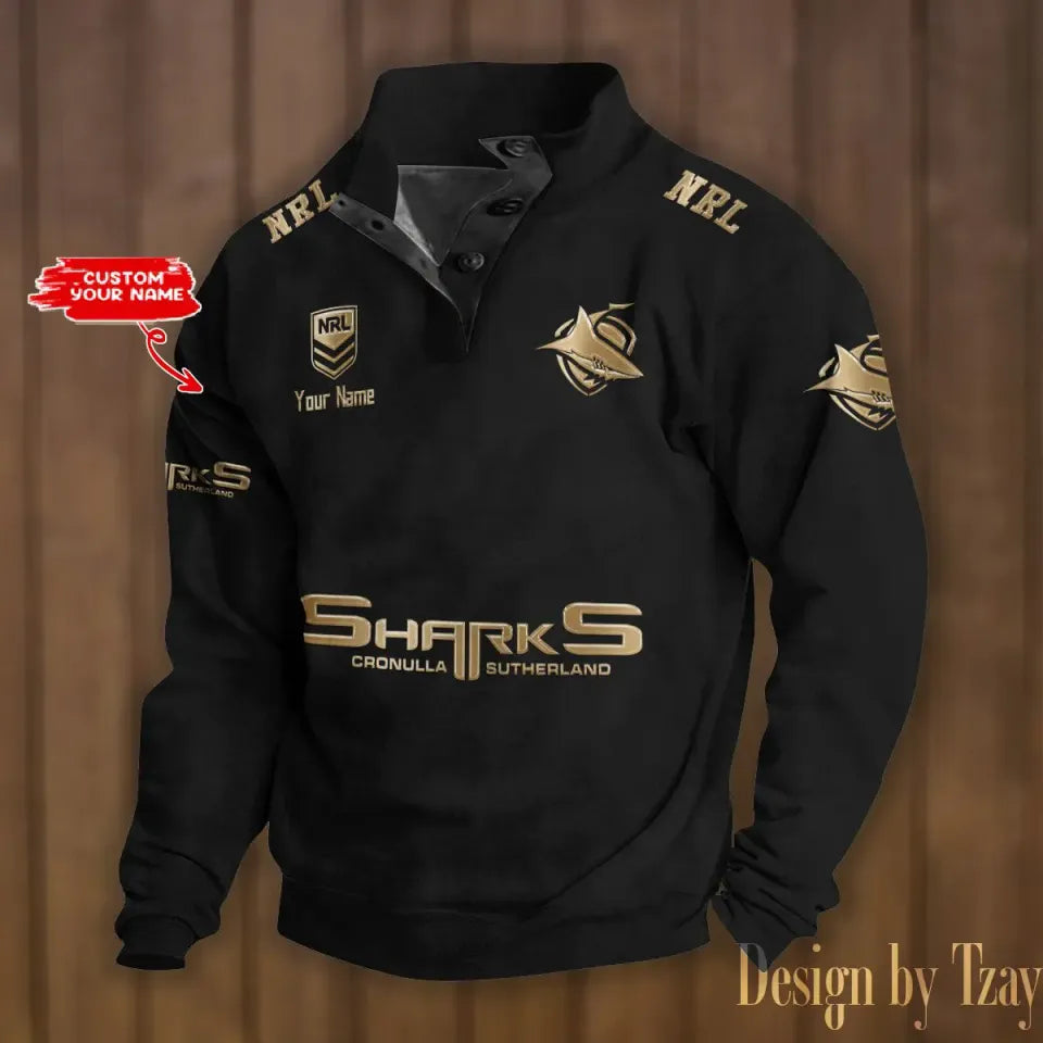 Cronulla Sharks Double Breasted Stand Collar - Adult & Kids T-Shirts, Sweatshirts & Hoodies apparel design preview 1