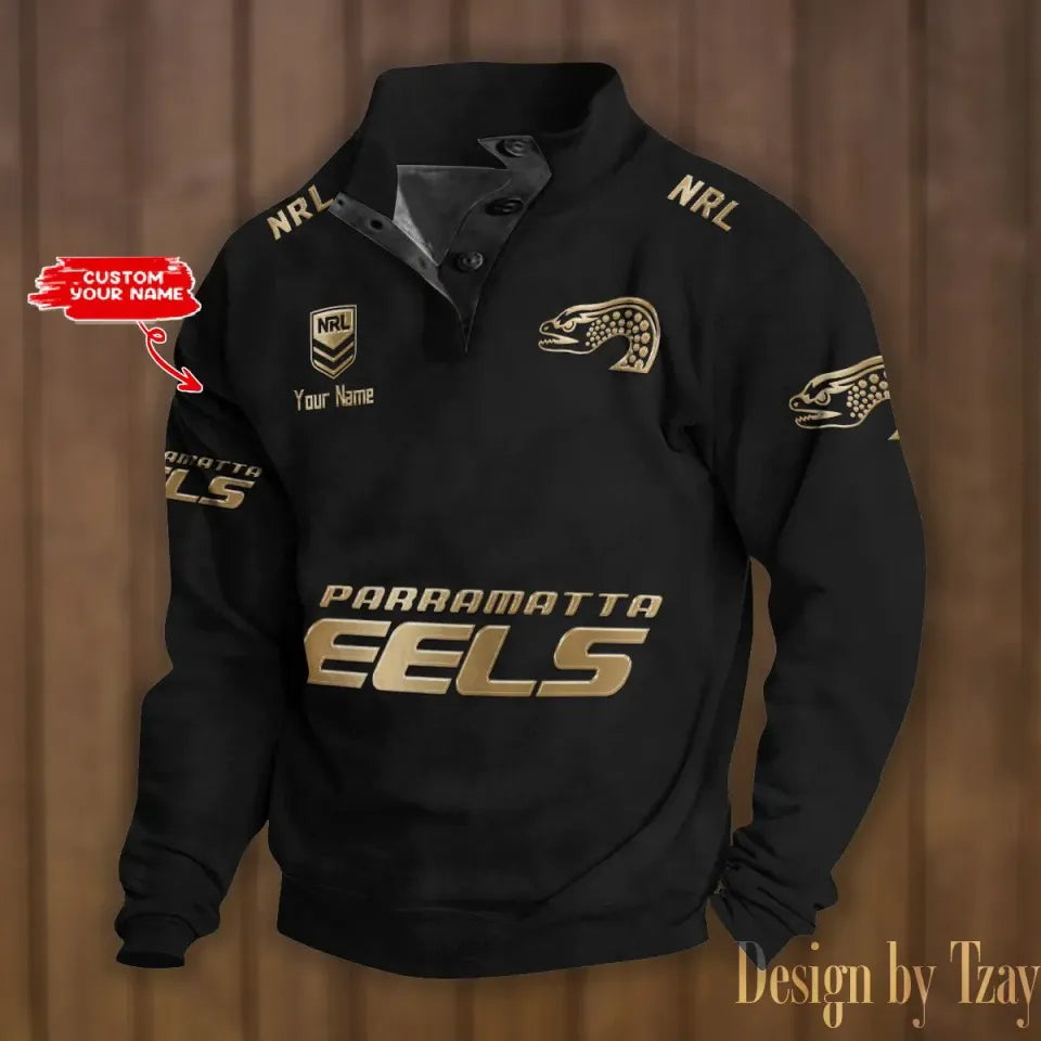 Parramatta Eels Double Breasted Stand Collar - Adult & Kids T-Shirts, Sweatshirts & Hoodies apparel design preview 1
