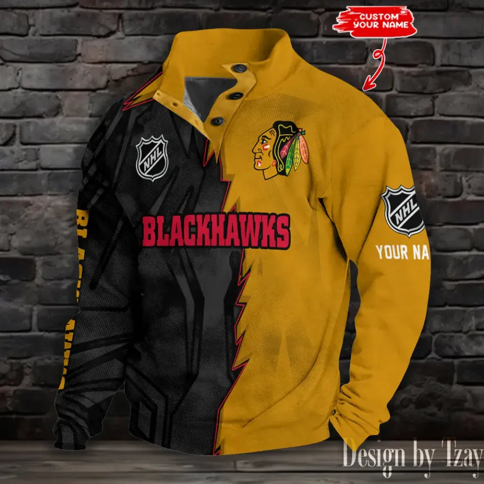 Blackhawksss Half Button Stand Collar Sưeatshirt - Adult & Kids T-Shirts, Sweatshirts & Hoodies apparel design preview 1