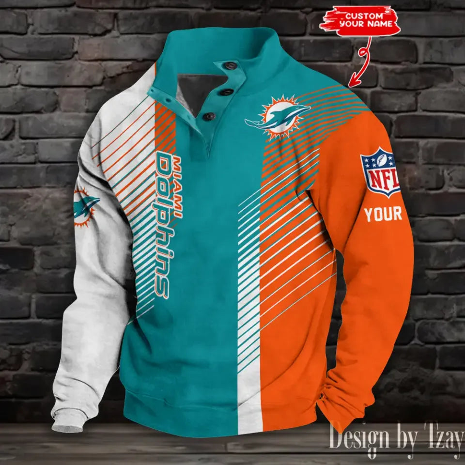 Miami Dolphins football Half Button Stand Collar - Adult & Kids T-Shirts, Sweatshirts & Hoodies apparel design preview 1