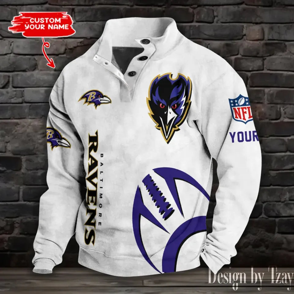 Baltimore Ravens football Half Button LStand Collar - Adult & Kids T-Shirts, Sweatshirts & Hoodies apparel design preview 1